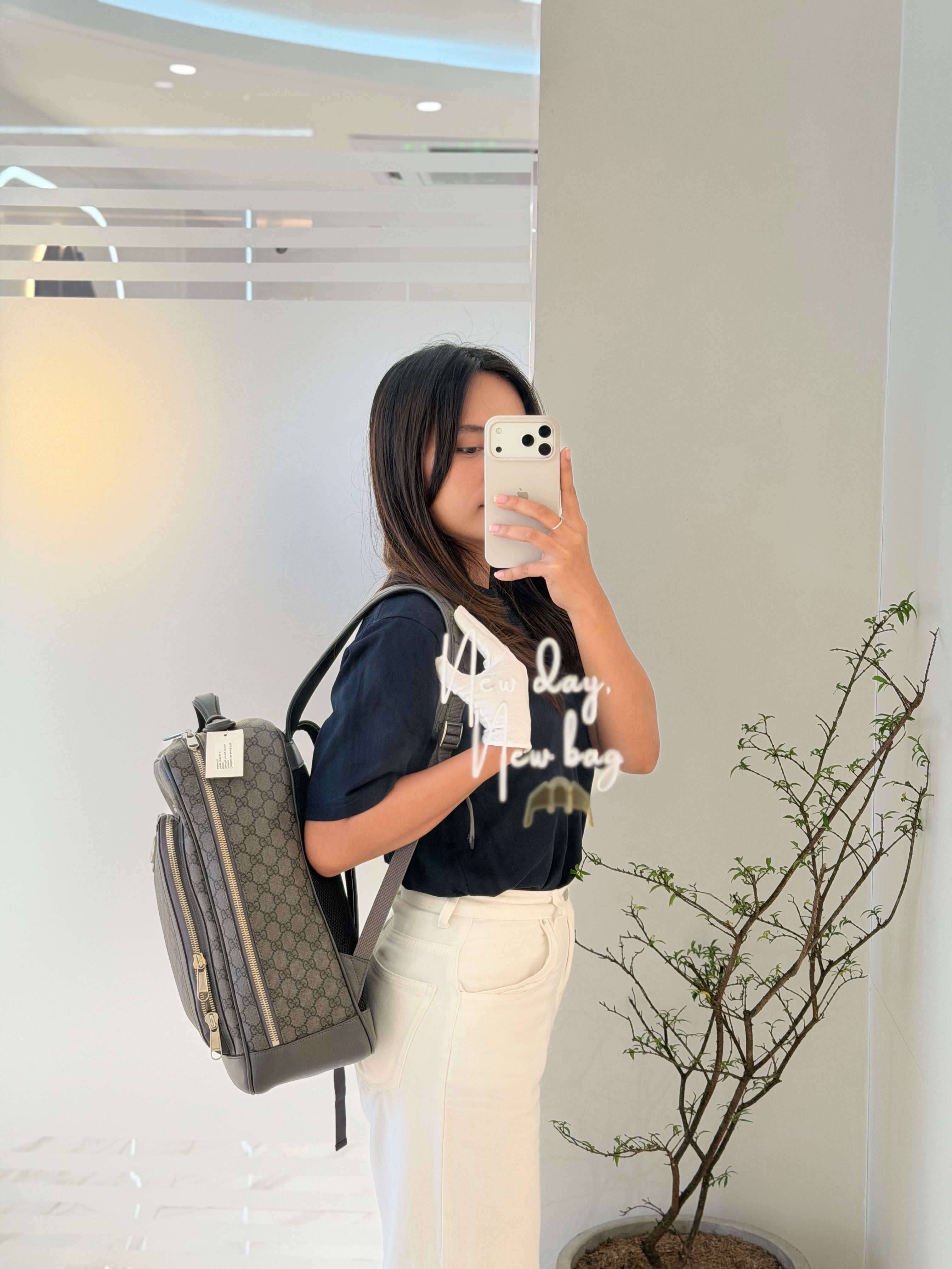 Ophidia GG Backpack Medium in Grey GG Supreme Coated Canvas | Purse Maison Luxury Bags Shop