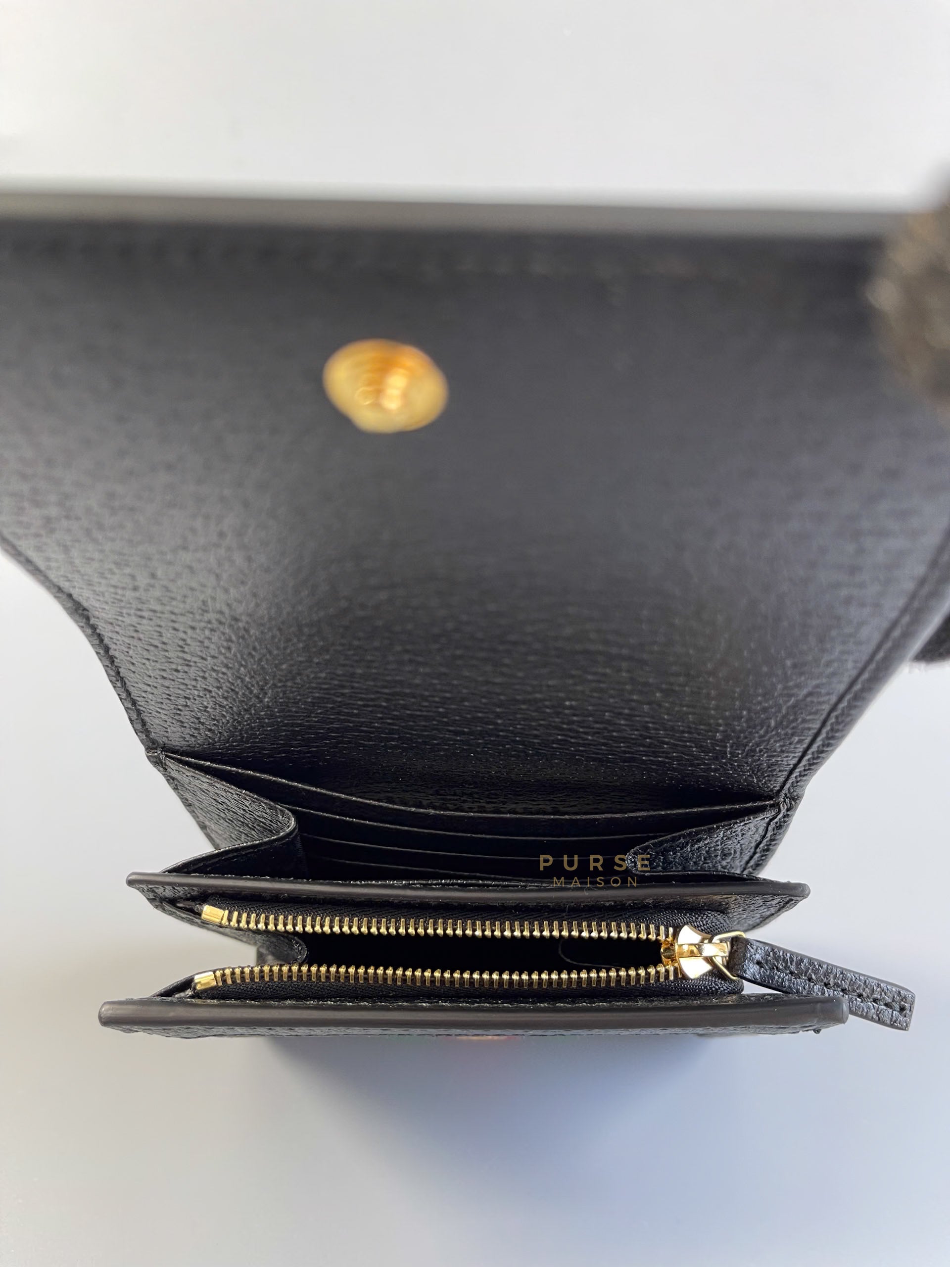 Ophidia GG Flap Wallet in Black Leather | Purse Maison Luxury Bags Shop