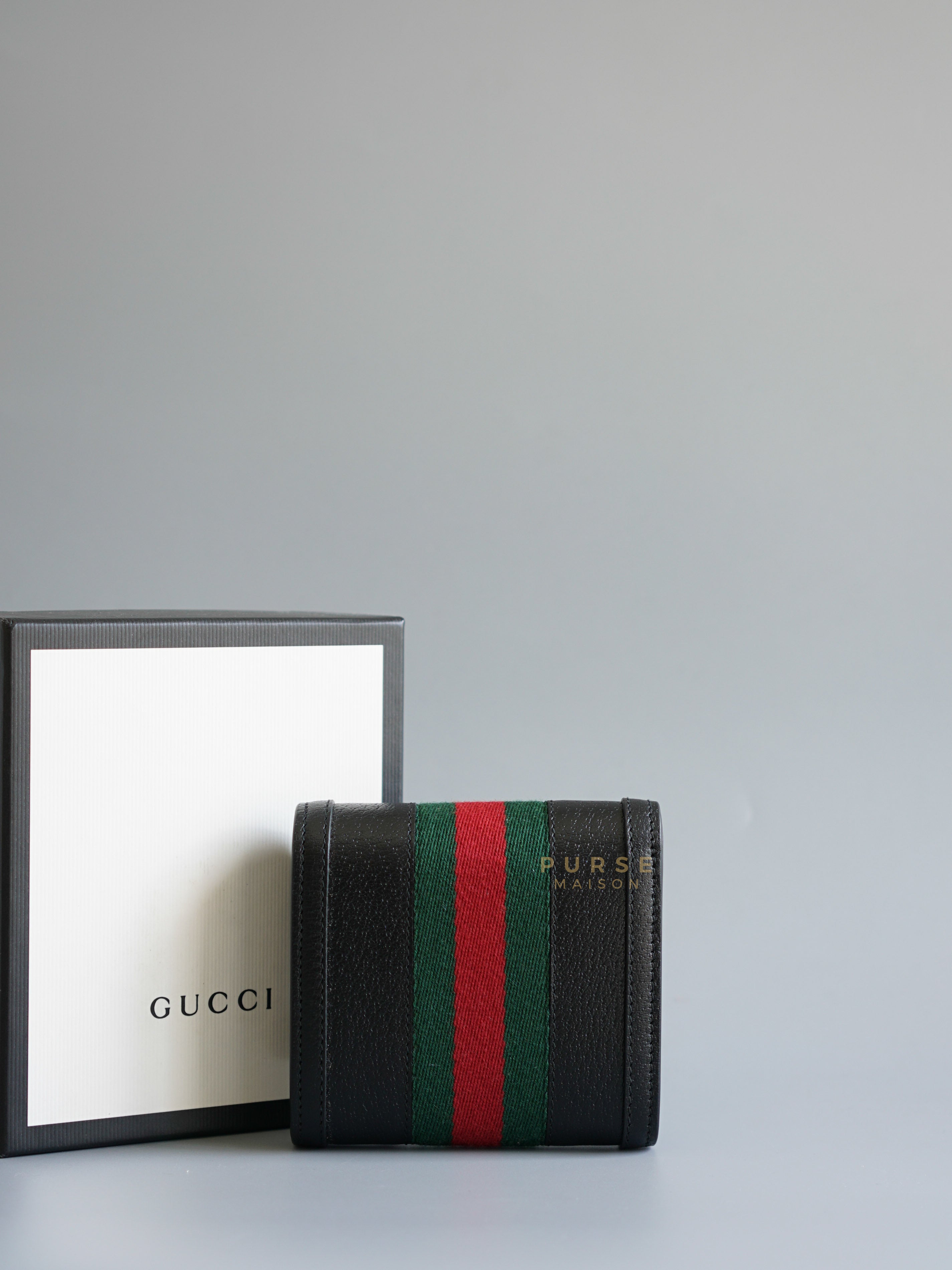 Ophidia GG Flap Wallet in Black Leather | Purse Maison Luxury Bags Shop