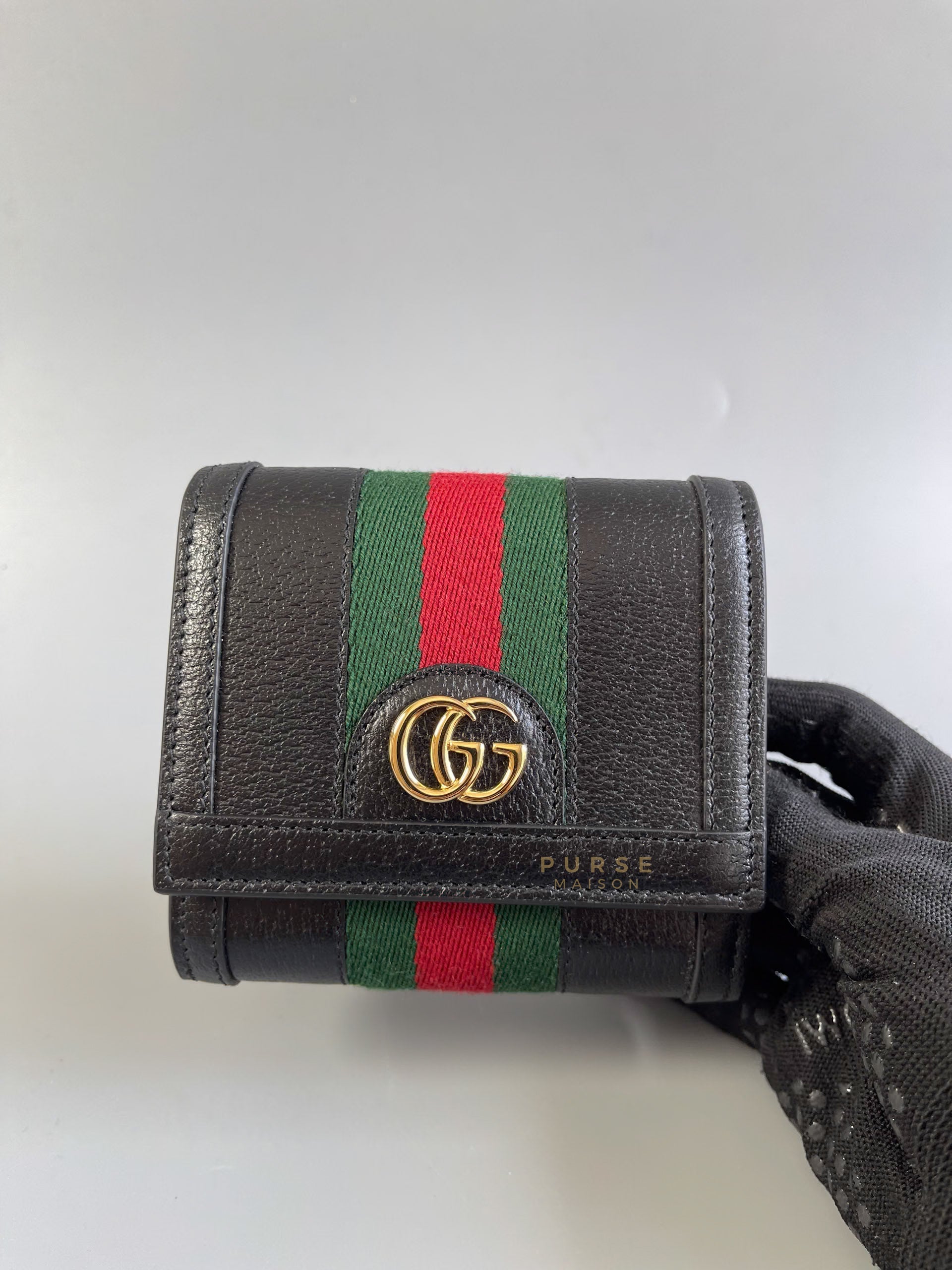 Ophidia GG Flap Wallet in Black Leather | Purse Maison Luxury Bags Shop