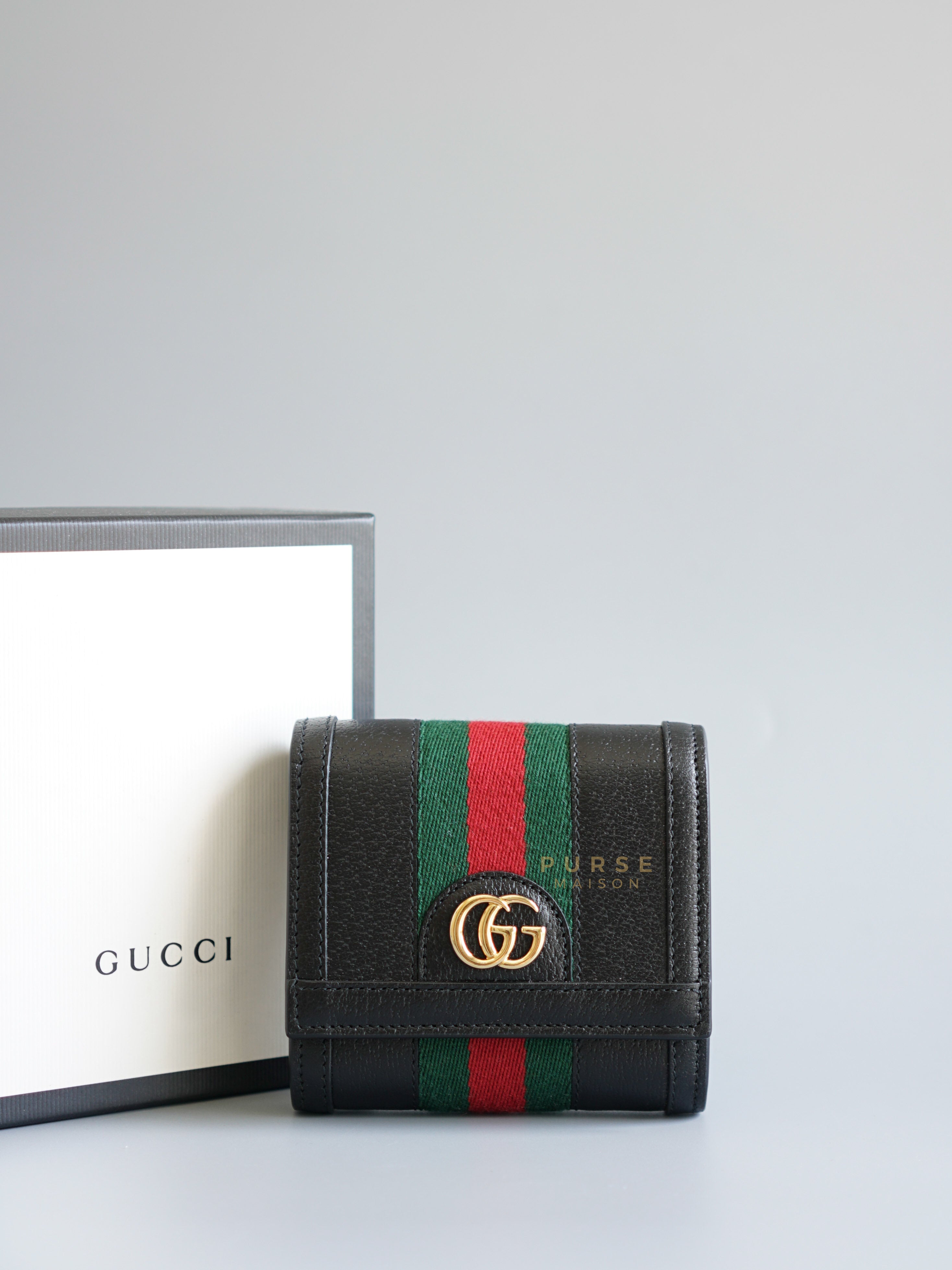 Ophidia GG Flap Wallet in Black Leather | Purse Maison Luxury Bags Shop