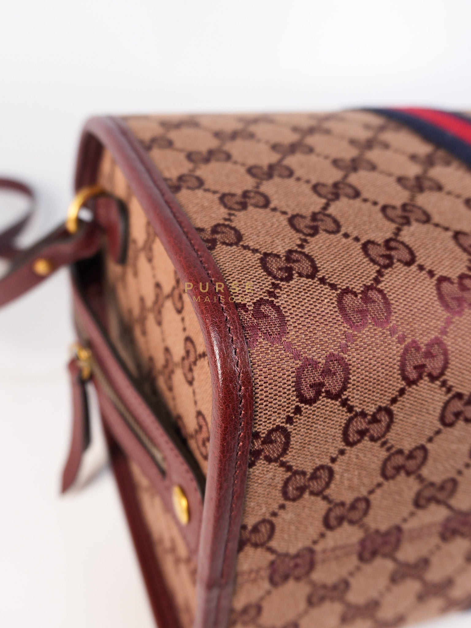 Ophidia GG Hand Shoulder Bag in Burgundy Supreme Canvas & Aged Gold Hardware | Purse Maison Luxury Bags Shop