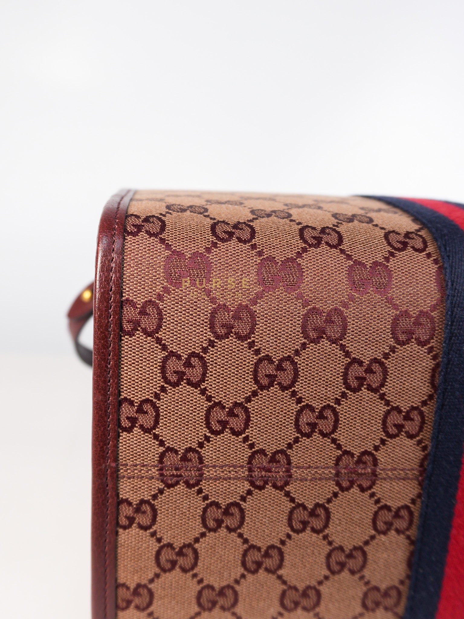 Ophidia GG Hand Shoulder Bag in Burgundy Supreme Canvas & Aged Gold Hardware | Purse Maison Luxury Bags Shop