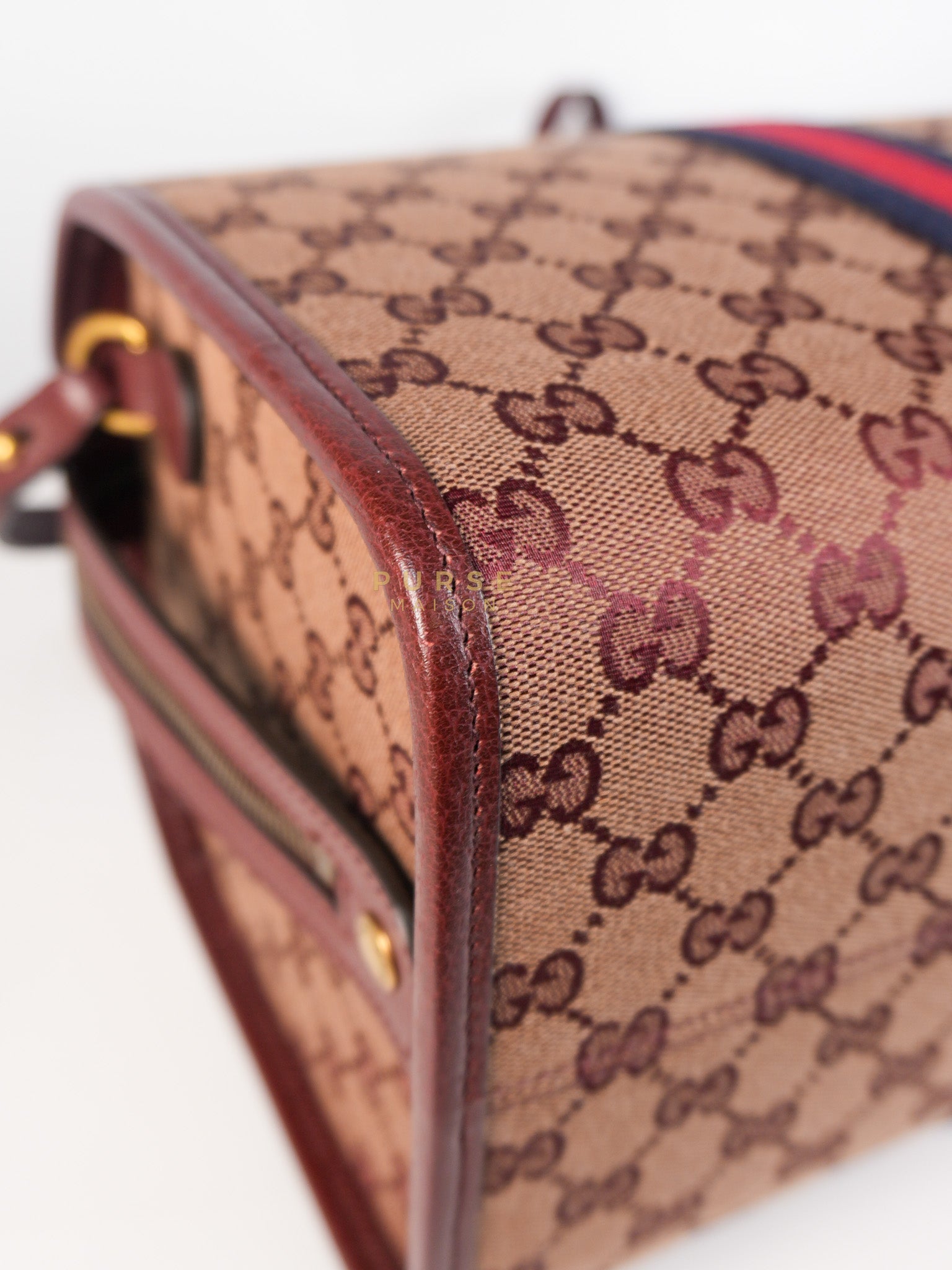 Ophidia GG Hand Shoulder Bag in Burgundy Supreme Canvas & Aged Gold Hardware | Purse Maison Luxury Bags Shop