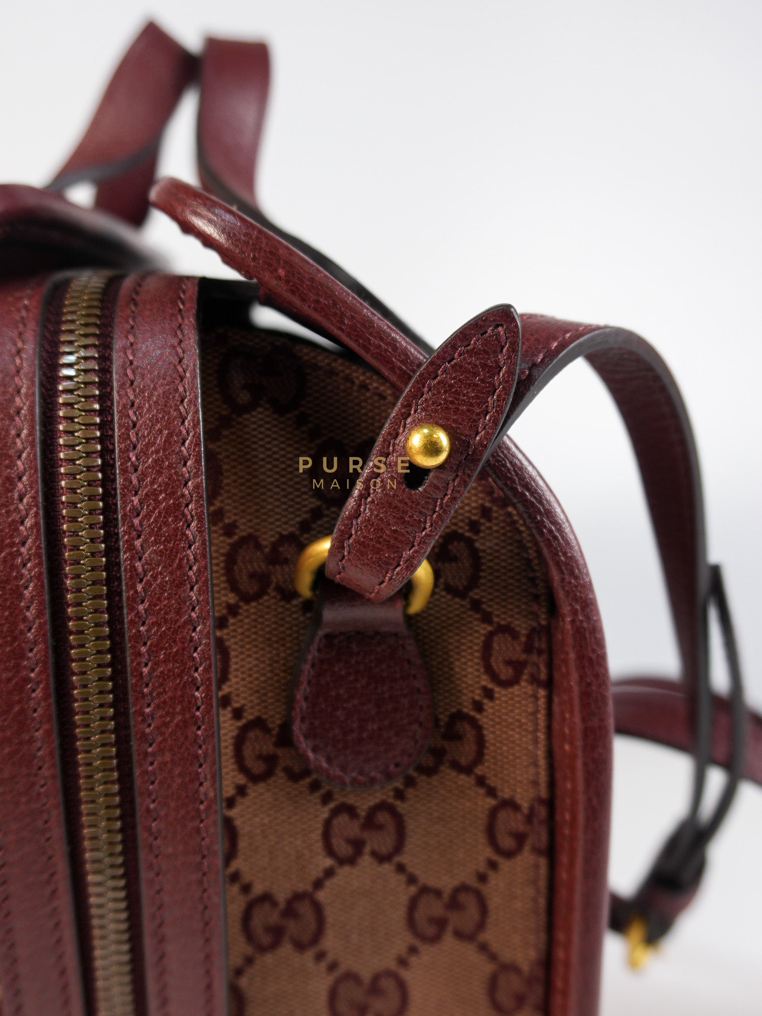Ophidia GG Hand Shoulder Bag in Burgundy Supreme Canvas & Aged Gold Hardware | Purse Maison Luxury Bags Shop