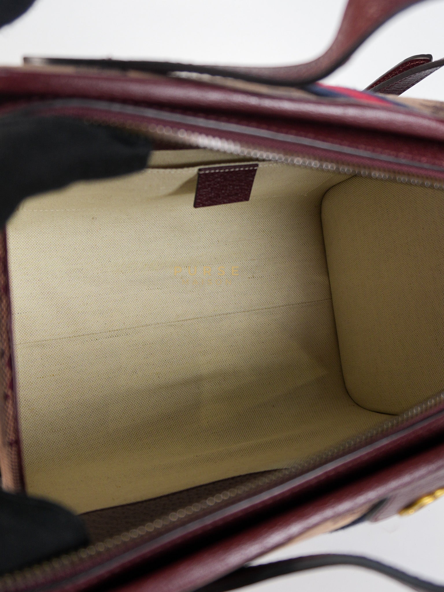Ophidia GG Hand Shoulder Bag in Burgundy Supreme Canvas & Aged Gold Hardware | Purse Maison Luxury Bags Shop