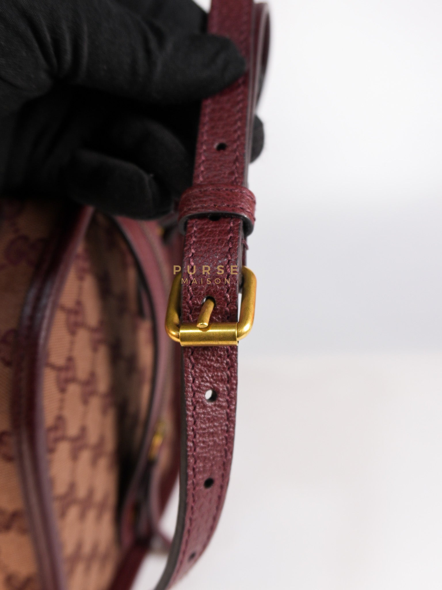 Ophidia GG Hand Shoulder Bag in Burgundy Supreme Canvas & Aged Gold Hardware | Purse Maison Luxury Bags Shop