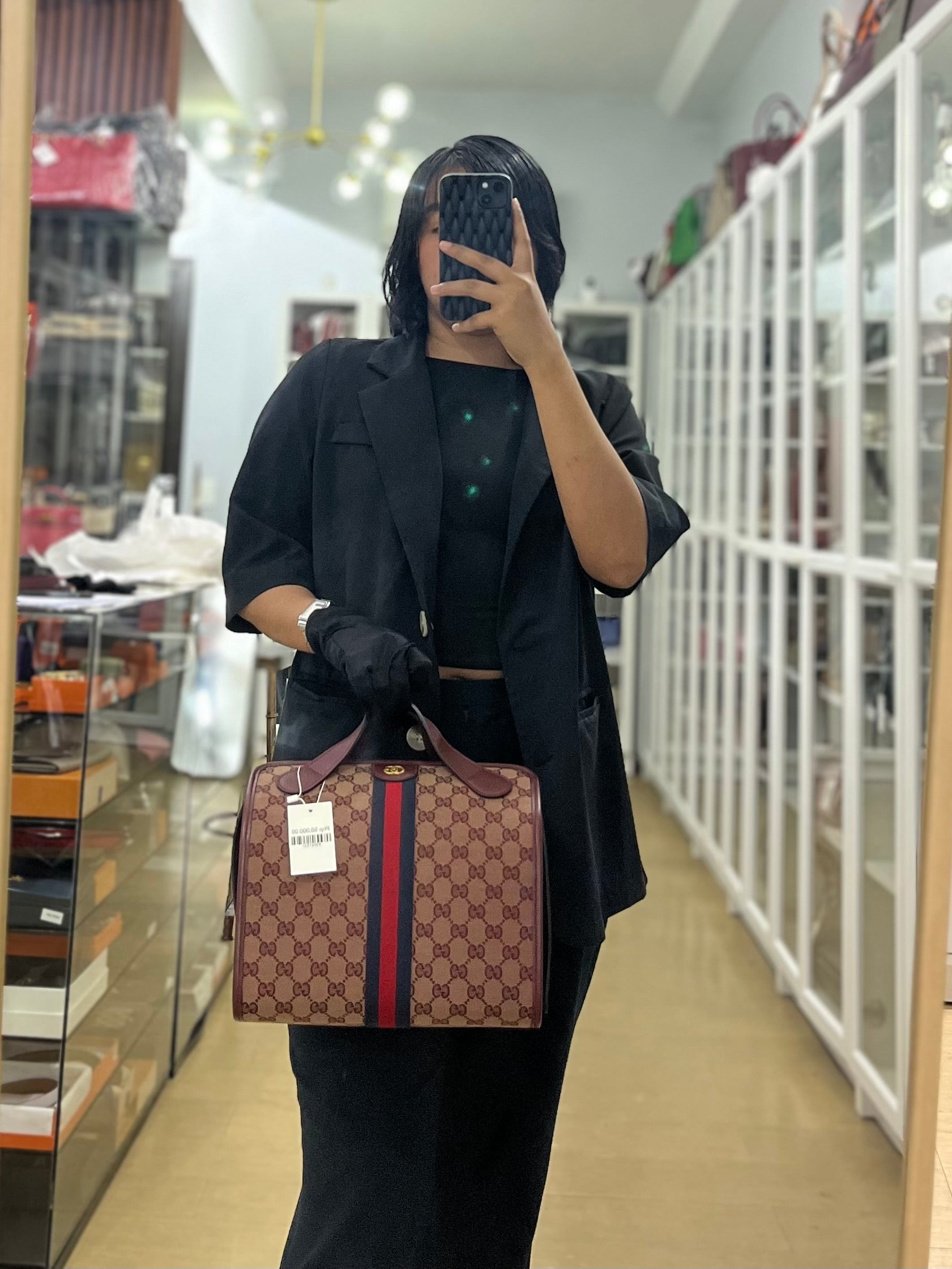 Ophidia GG Hand Shoulder Bag in Burgundy Supreme Canvas & Aged Gold Hardware | Purse Maison Luxury Bags Shop