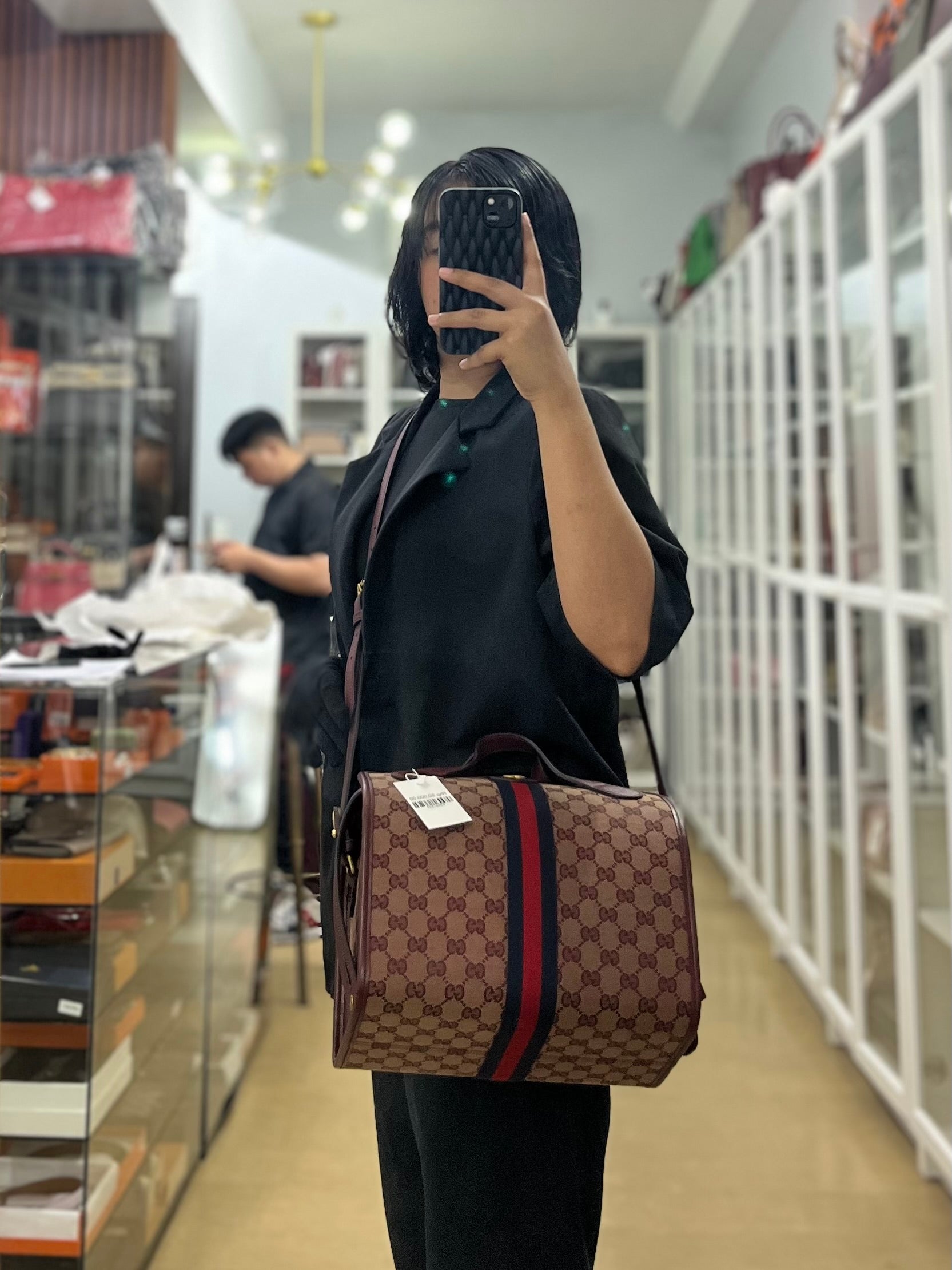 Ophidia GG Hand Shoulder Bag in Burgundy Supreme Canvas & Aged Gold Hardware | Purse Maison Luxury Bags Shop