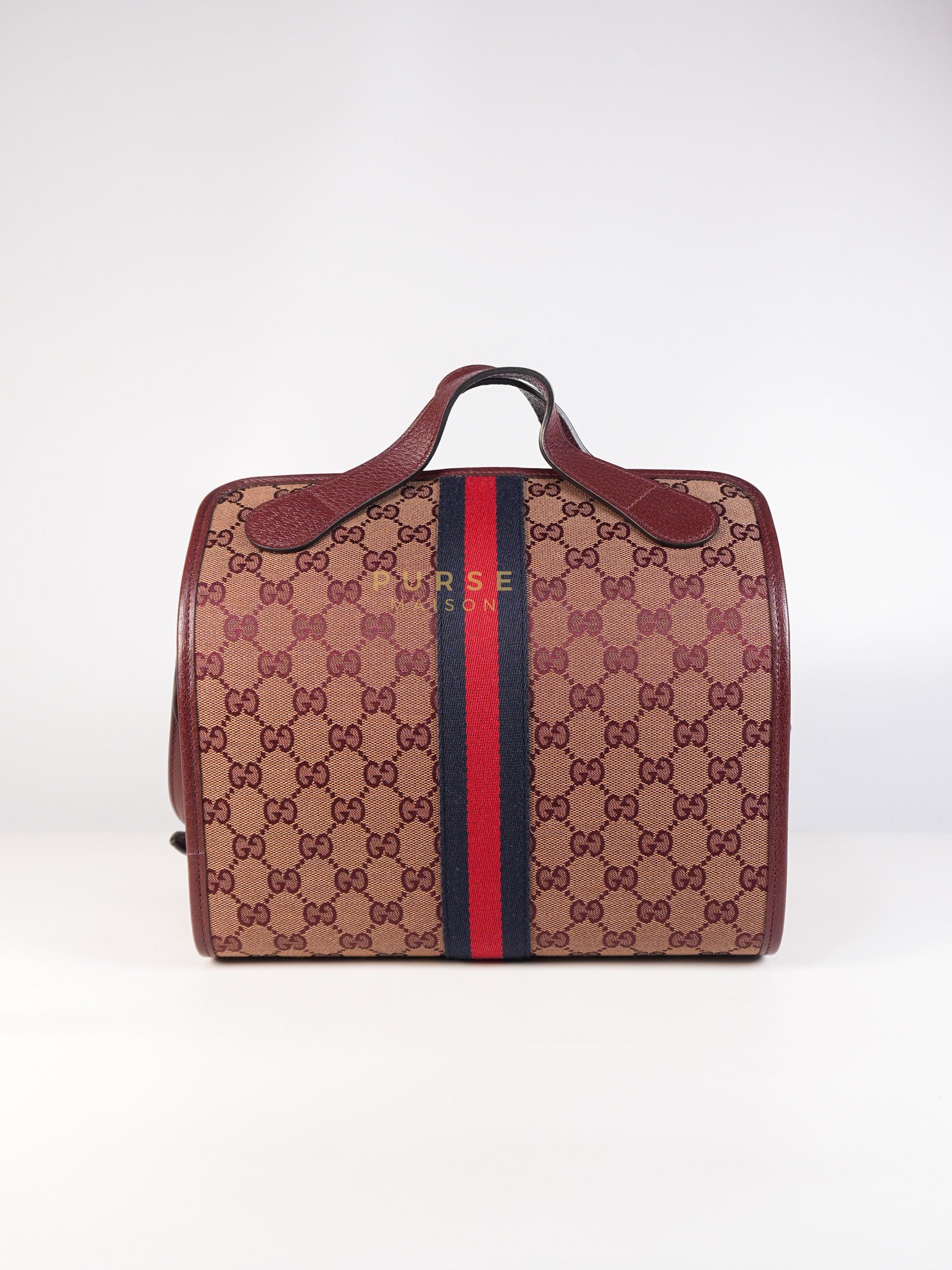 Ophidia GG Hand Shoulder Bag in Burgundy Supreme Canvas & Aged Gold Hardware | Purse Maison Luxury Bags Shop