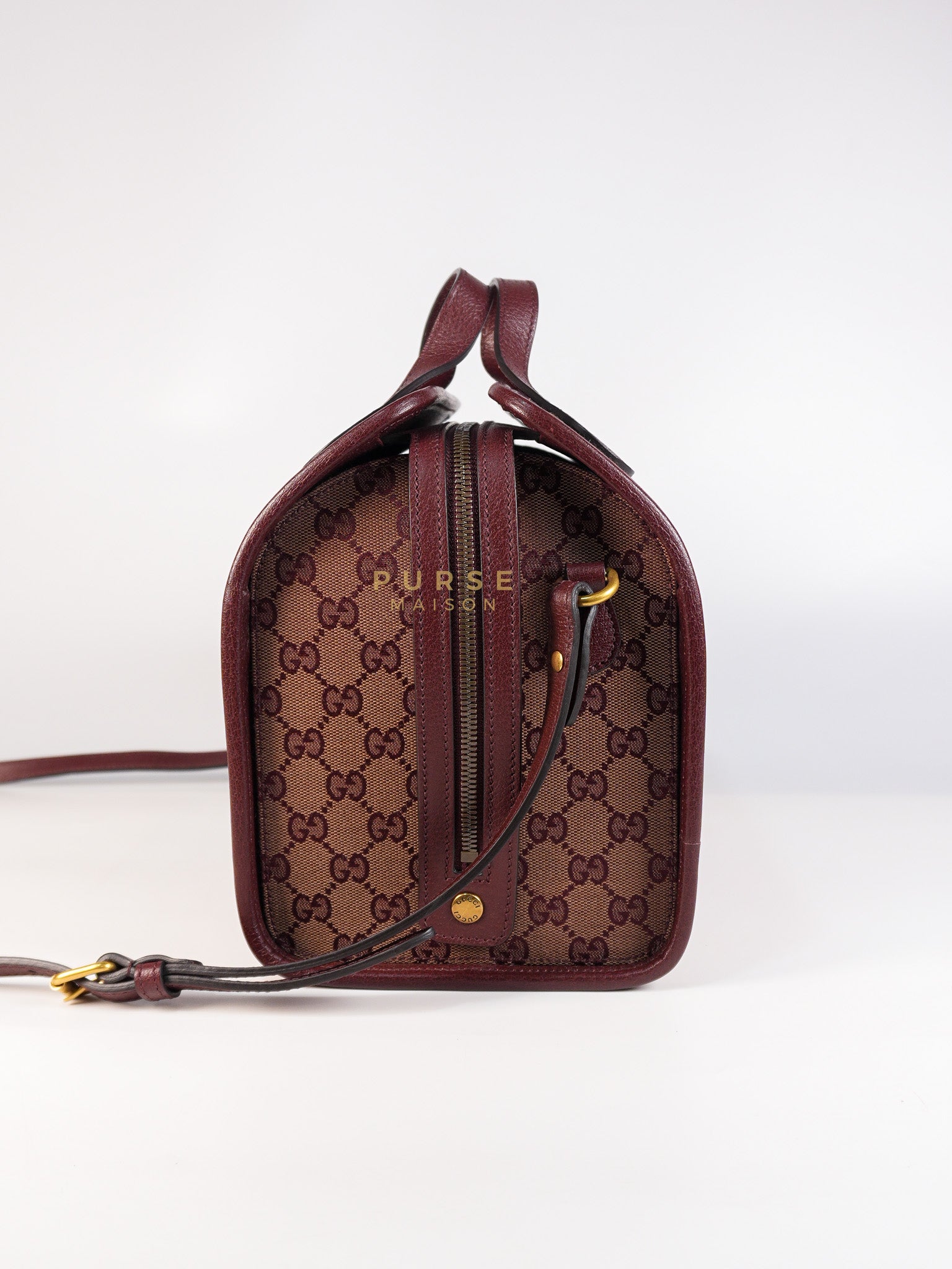 Ophidia GG Hand Shoulder Bag in Burgundy Supreme Canvas & Aged Gold Hardware | Purse Maison Luxury Bags Shop