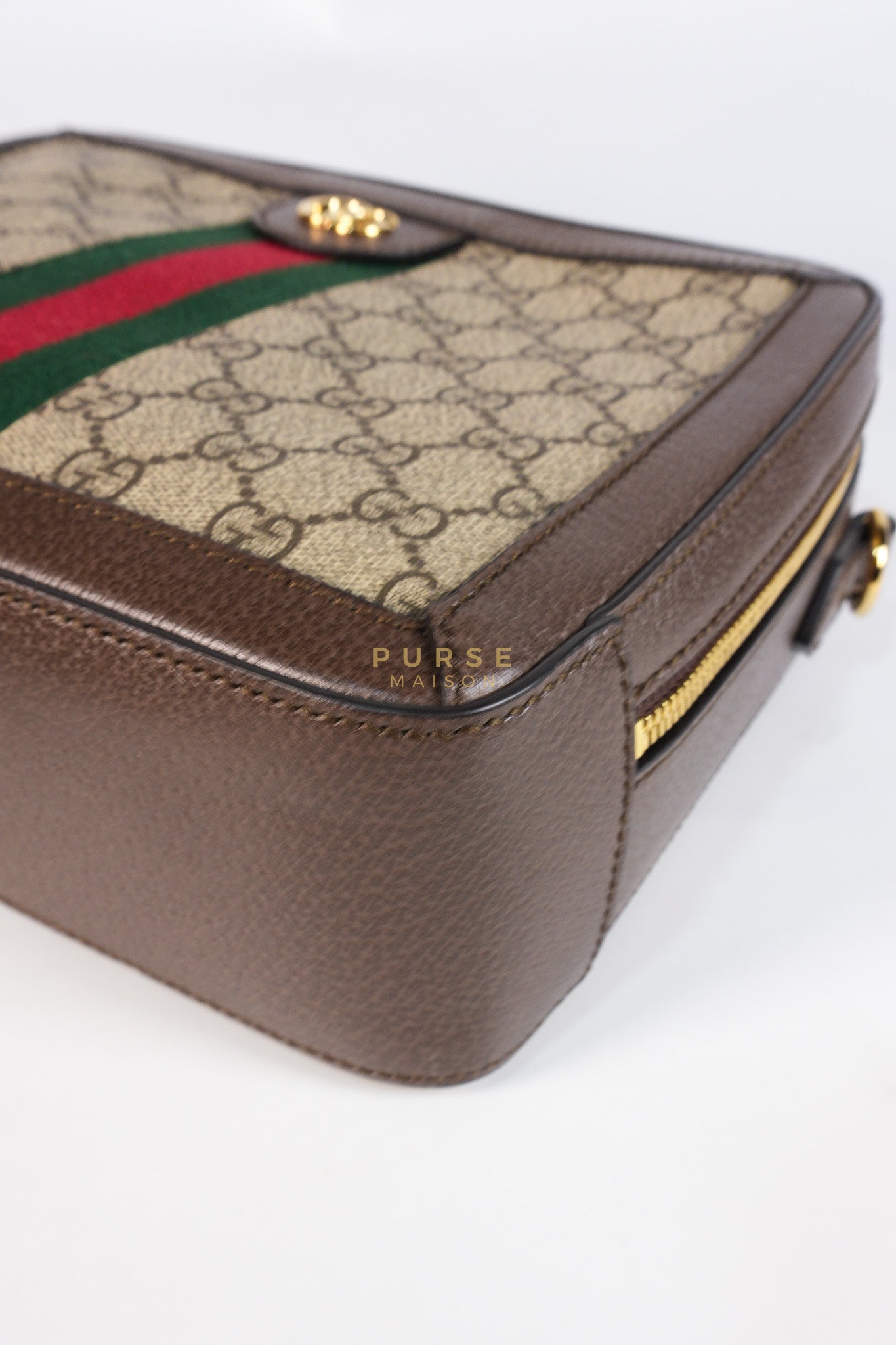 Ophidia GG Supreme Small Top Handle Shoulder Bag in Brown Monogram Web & Gold Hardware | Purse Maison Luxury Bags Shop