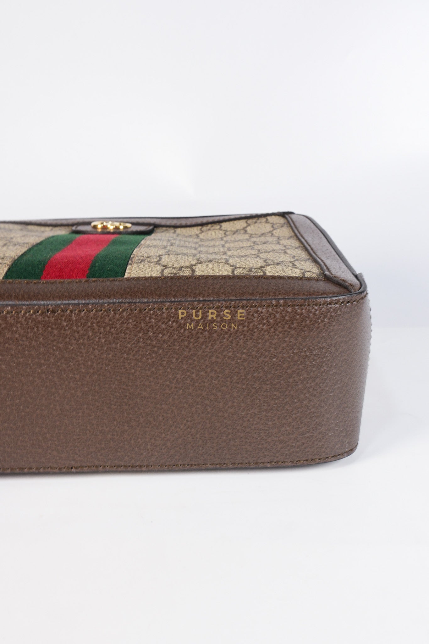 Ophidia GG Supreme Small Top Handle Shoulder Bag in Brown Monogram Web & Gold Hardware | Purse Maison Luxury Bags Shop