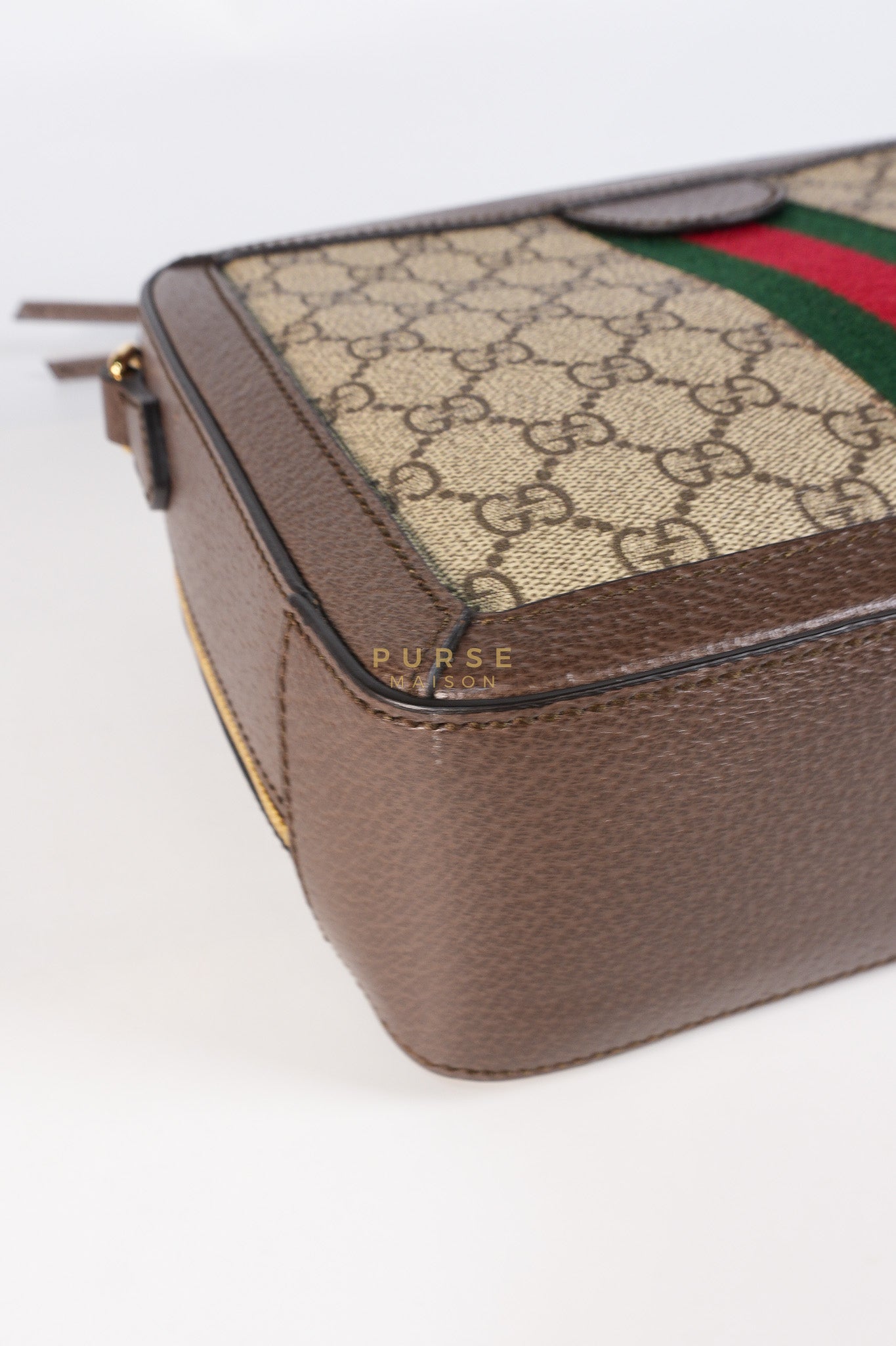 Ophidia GG Supreme Small Top Handle Shoulder Bag in Brown Monogram Web & Gold Hardware | Purse Maison Luxury Bags Shop