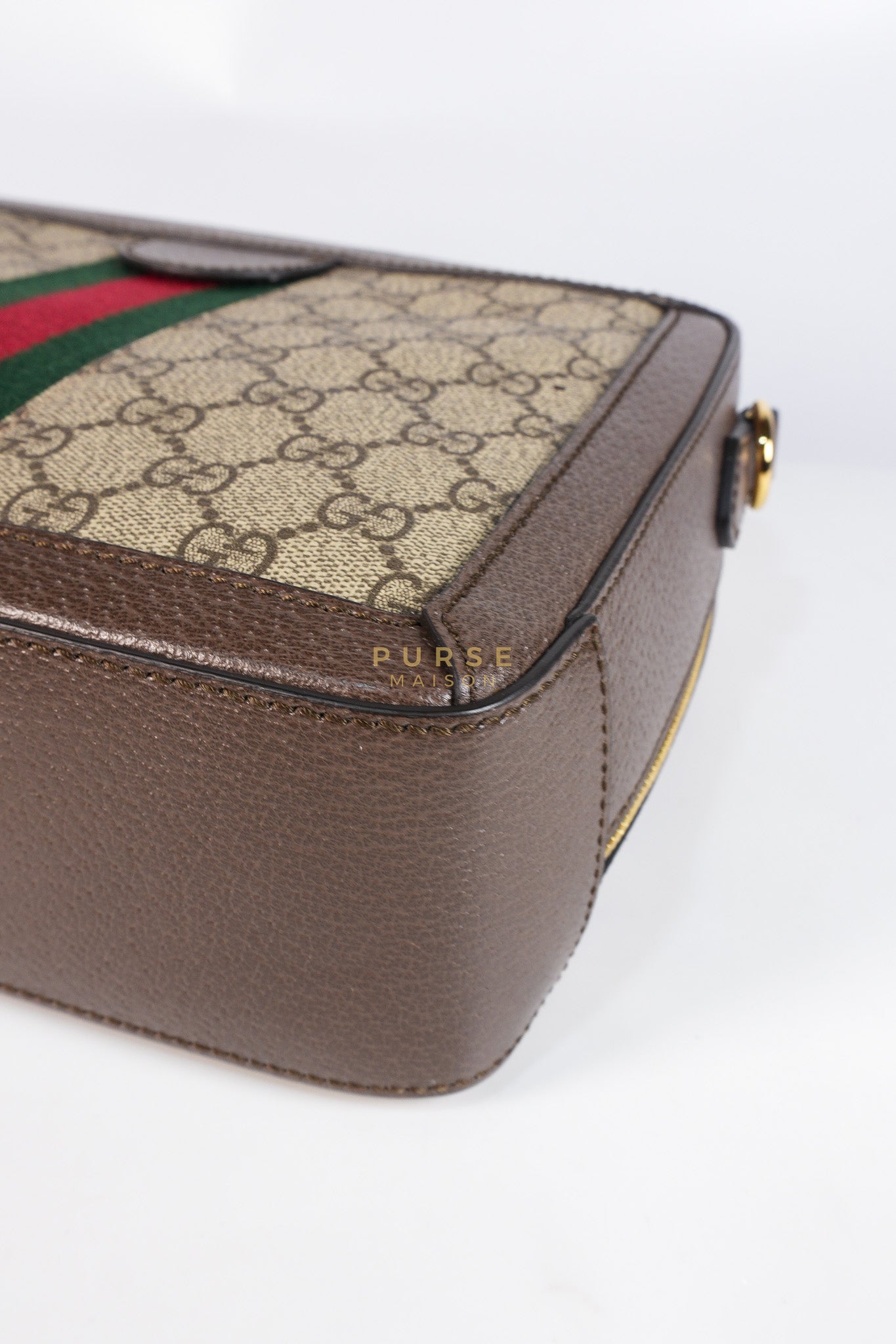 Ophidia GG Supreme Small Top Handle Shoulder Bag in Brown Monogram Web & Gold Hardware | Purse Maison Luxury Bags Shop