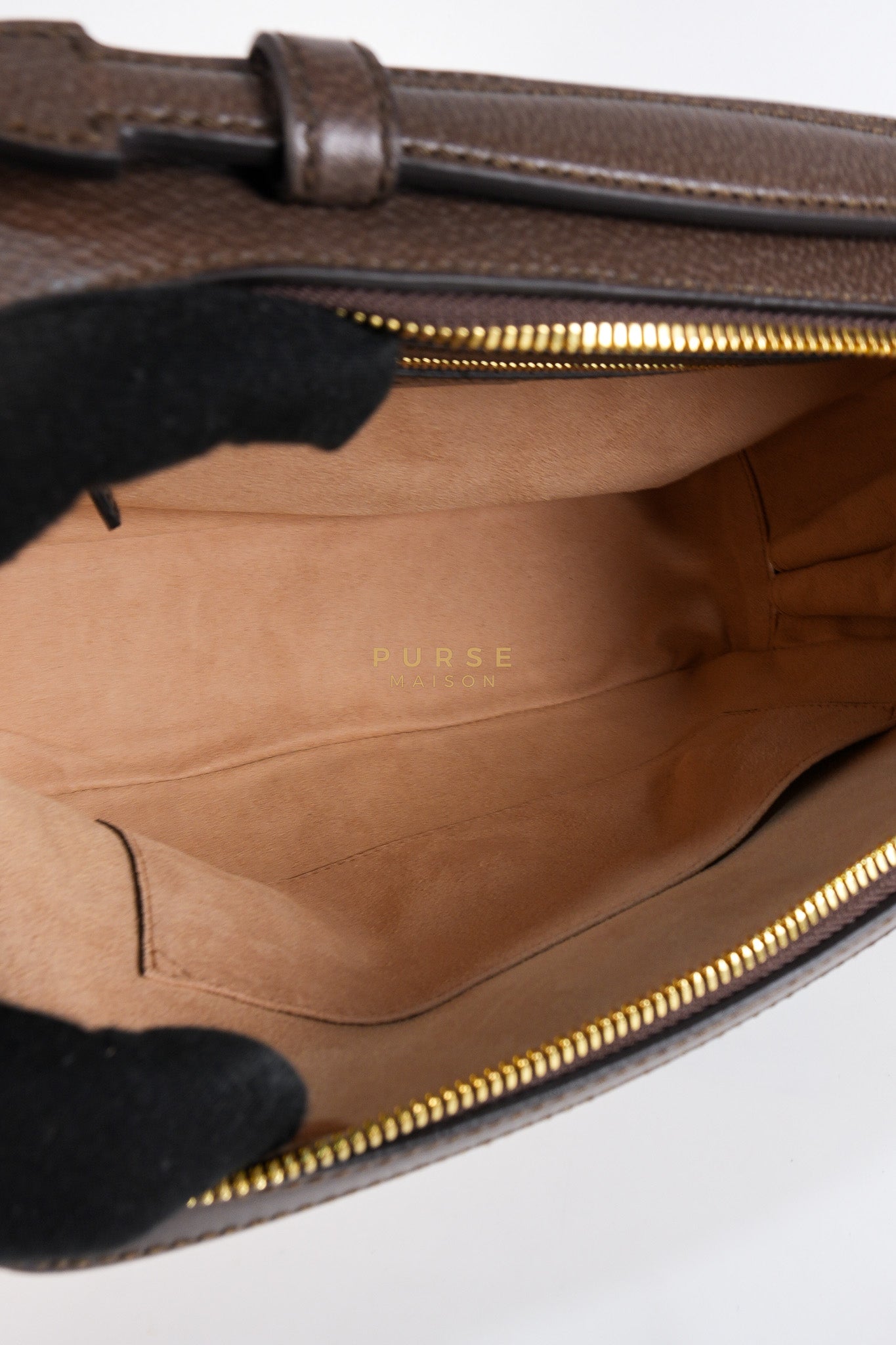 Ophidia GG Supreme Small Top Handle Shoulder Bag in Brown Monogram Web & Gold Hardware | Purse Maison Luxury Bags Shop