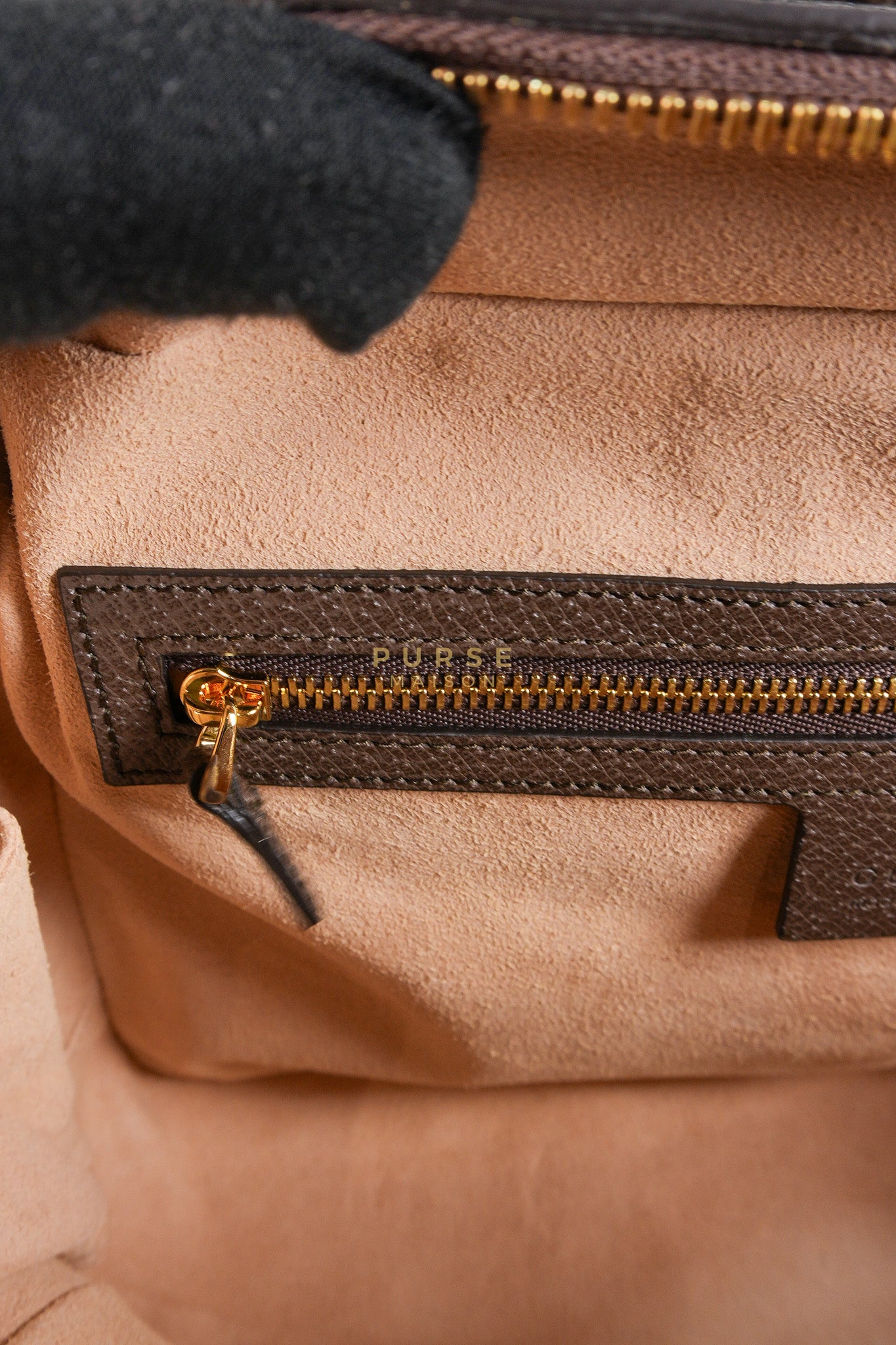 Ophidia GG Supreme Small Top Handle Shoulder Bag in Brown Monogram Web & Gold Hardware | Purse Maison Luxury Bags Shop