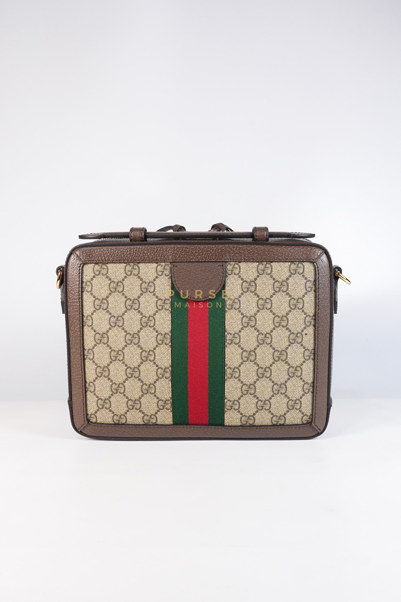 Ophidia GG Supreme Small Top Handle Shoulder Bag in Brown Monogram Web & Gold Hardware | Purse Maison Luxury Bags Shop
