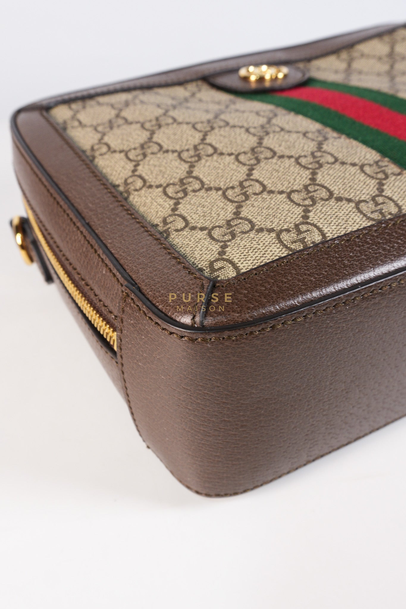 Ophidia GG Supreme Small Top Handle Shoulder Bag in Brown Monogram Web & Gold Hardware | Purse Maison Luxury Bags Shop