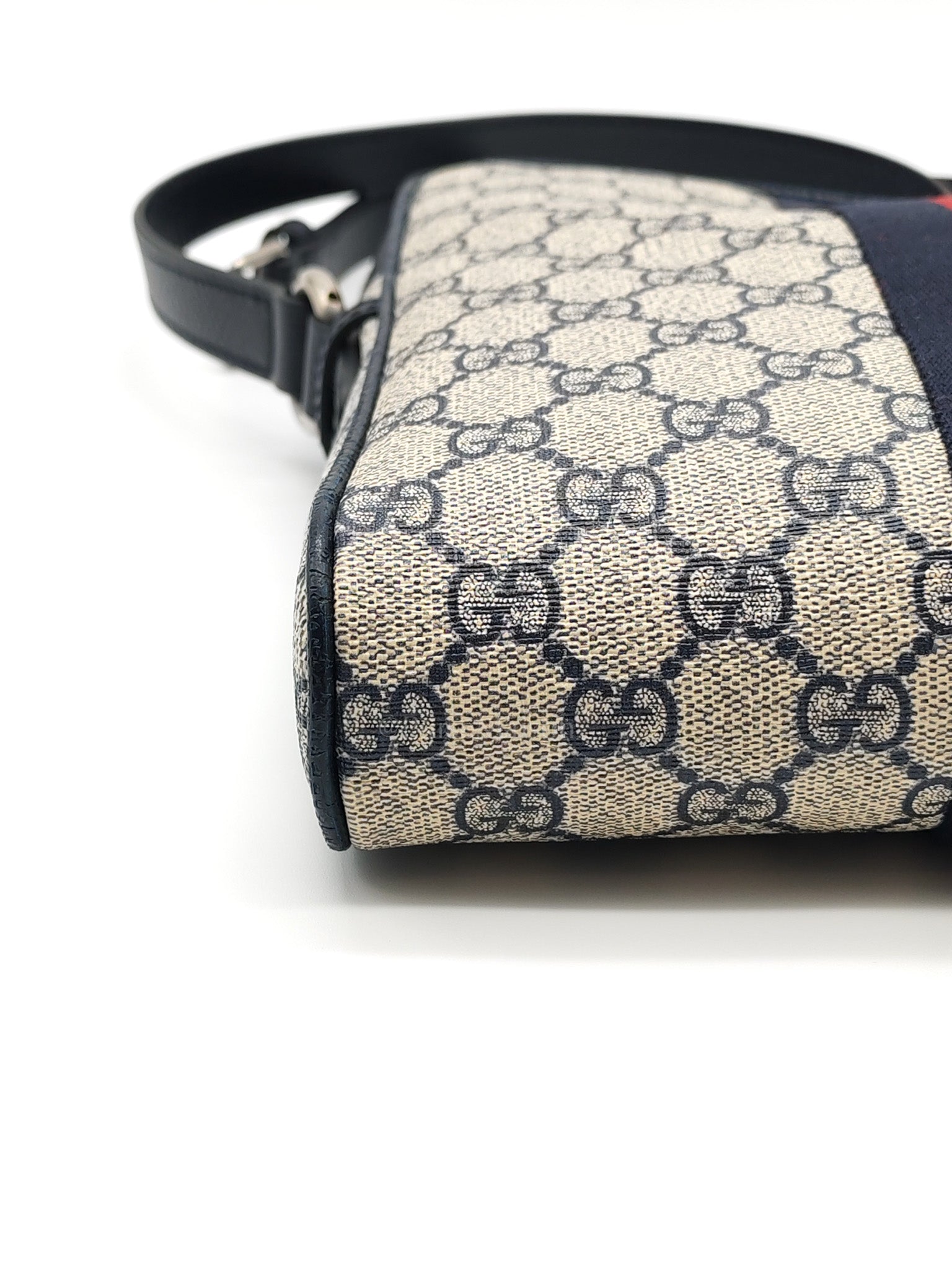 Ophidia Messenger Bag Small in Navy Blue GG Supreme Monogram Canvas & Silver Hardware | Purse Maison Luxury Bags Shop
