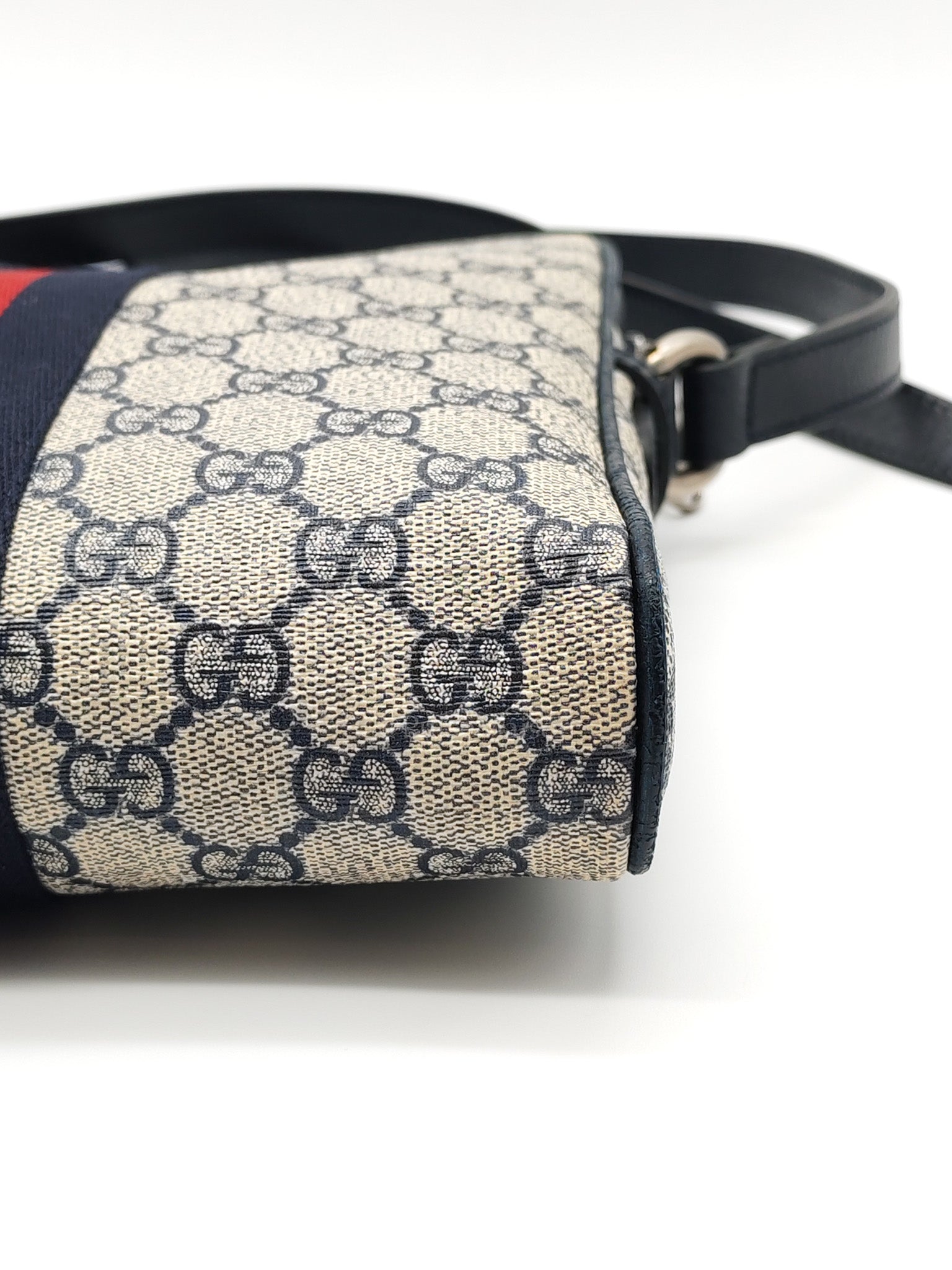 Ophidia Messenger Bag Small in Navy Blue GG Supreme Monogram Canvas & Silver Hardware | Purse Maison Luxury Bags Shop