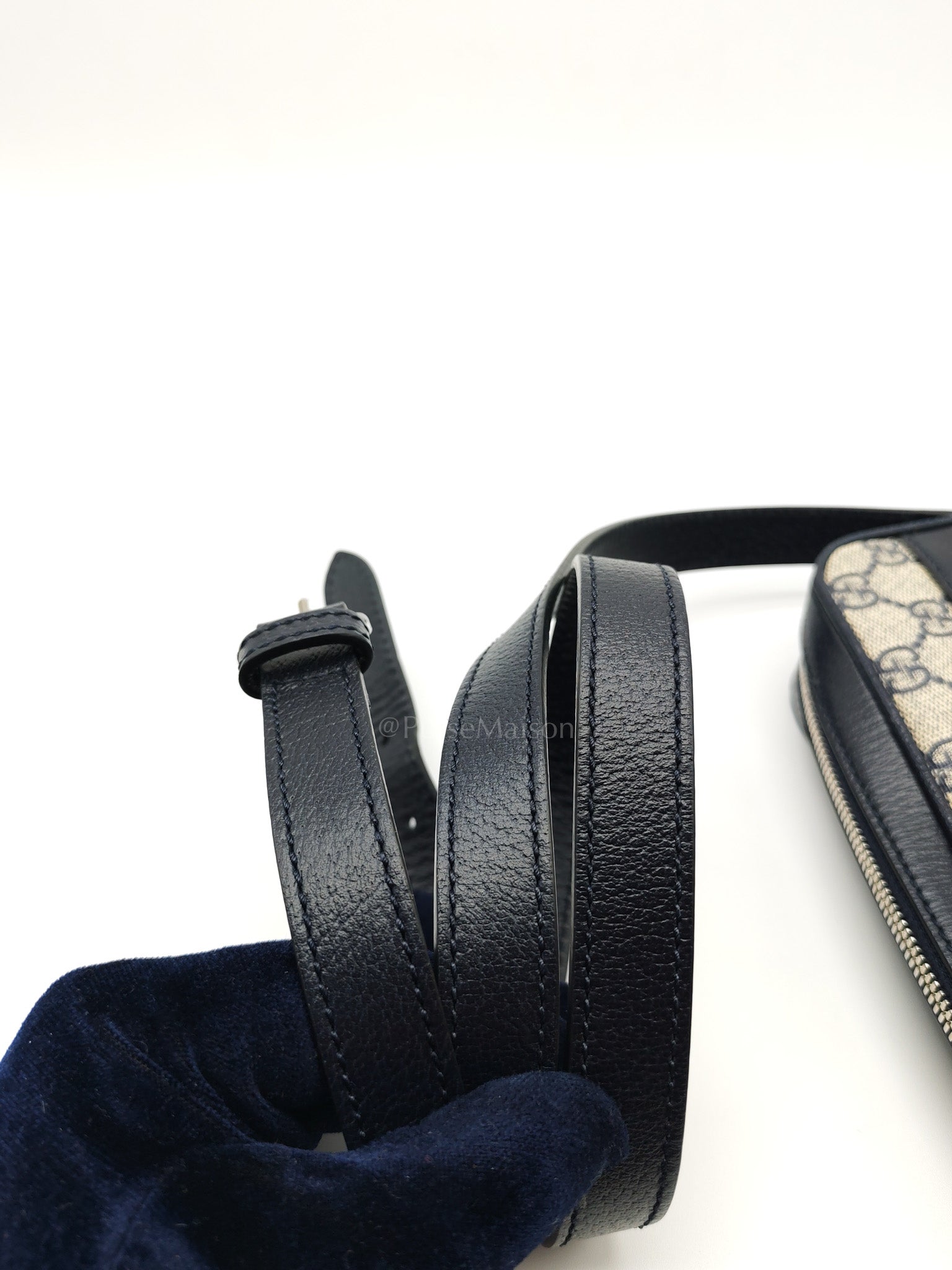 Ophidia Messenger Bag Small in Navy Blue GG Supreme Monogram Canvas & Silver Hardware | Purse Maison Luxury Bags Shop