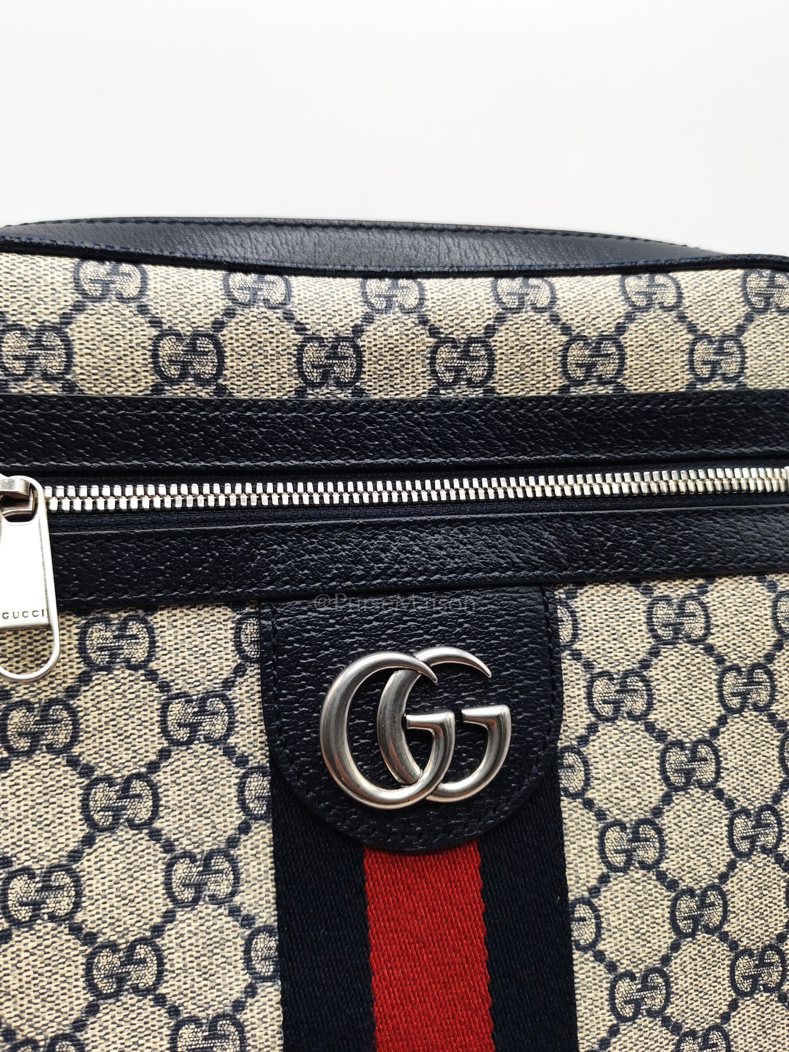 Ophidia Messenger Bag Small in Navy Blue GG Supreme Monogram Canvas & Silver Hardware | Purse Maison Luxury Bags Shop