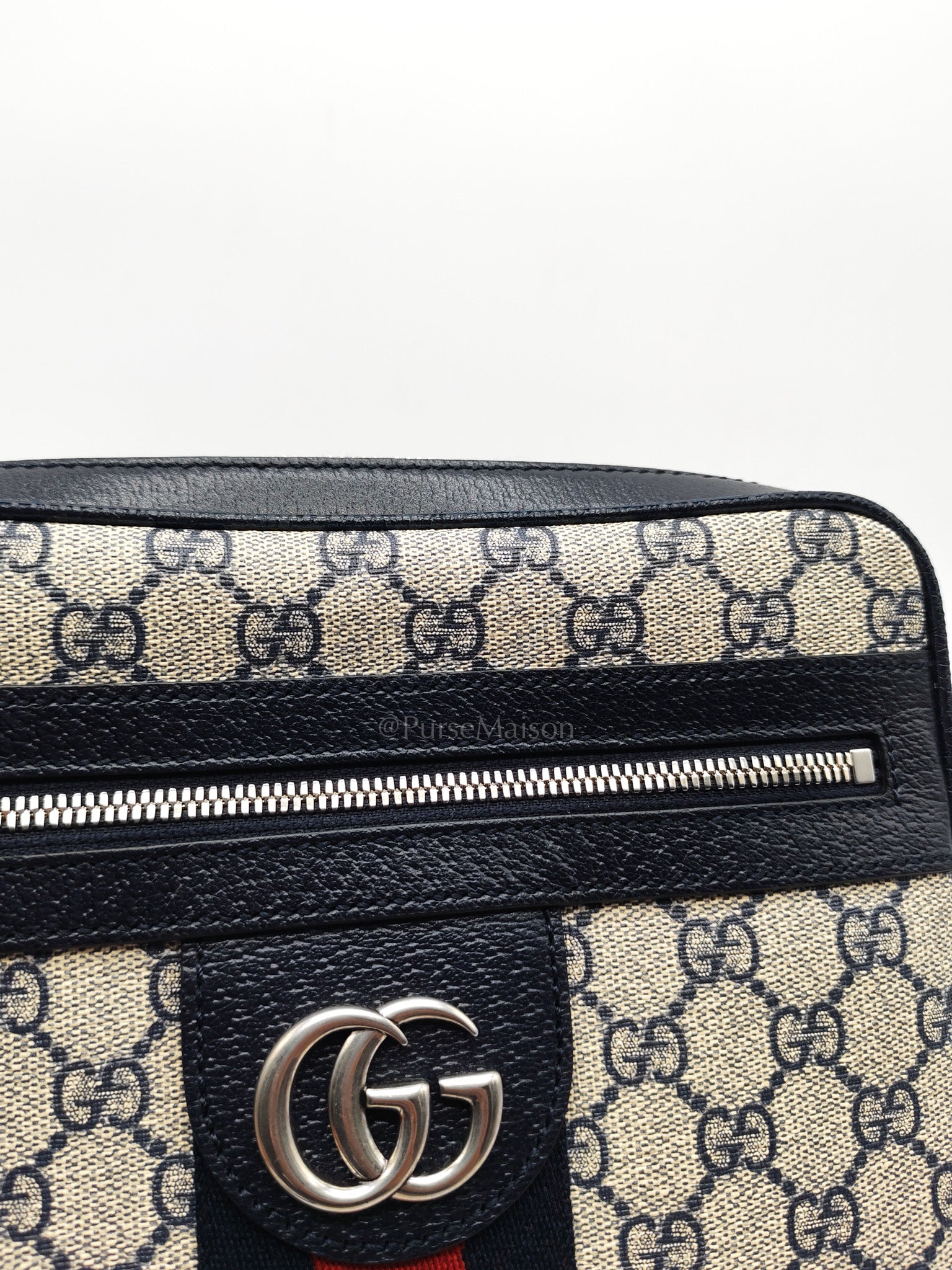 Ophidia Messenger Bag Small in Navy Blue GG Supreme Monogram Canvas & Silver Hardware | Purse Maison Luxury Bags Shop