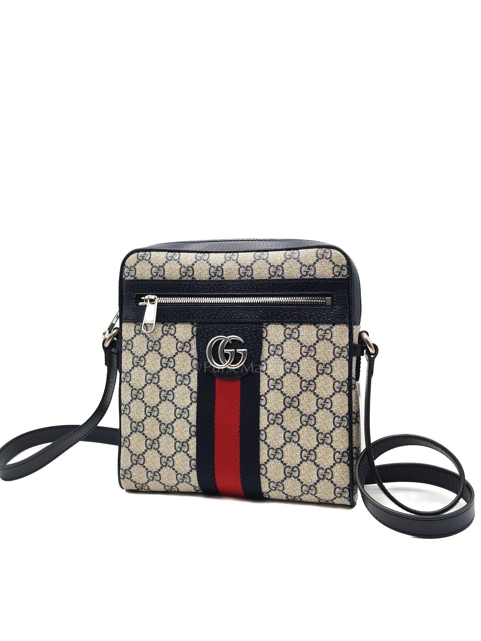 Ophidia Messenger Bag Small in Navy Blue GG Supreme Monogram Canvas & Silver Hardware | Purse Maison Luxury Bags Shop