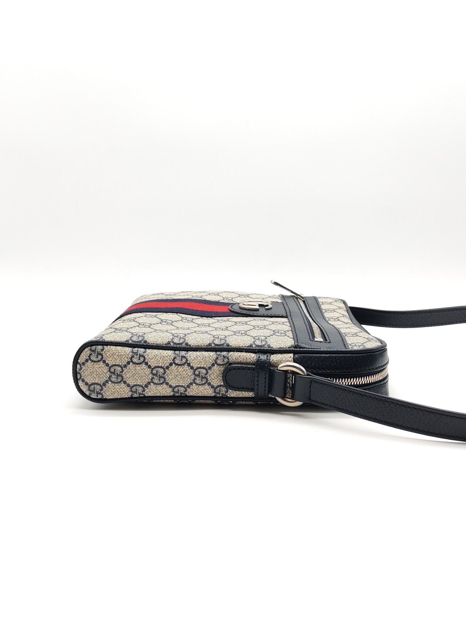 Ophidia Messenger Bag Small in Navy Blue GG Supreme Monogram Canvas & Silver Hardware | Purse Maison Luxury Bags Shop