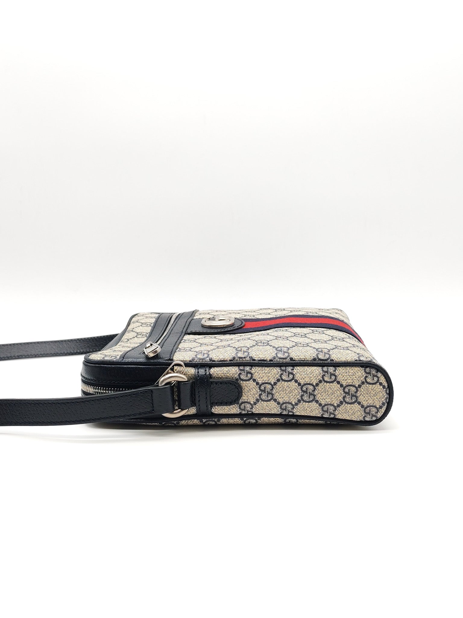 Ophidia Messenger Bag Small in Navy Blue GG Supreme Monogram Canvas & Silver Hardware | Purse Maison Luxury Bags Shop