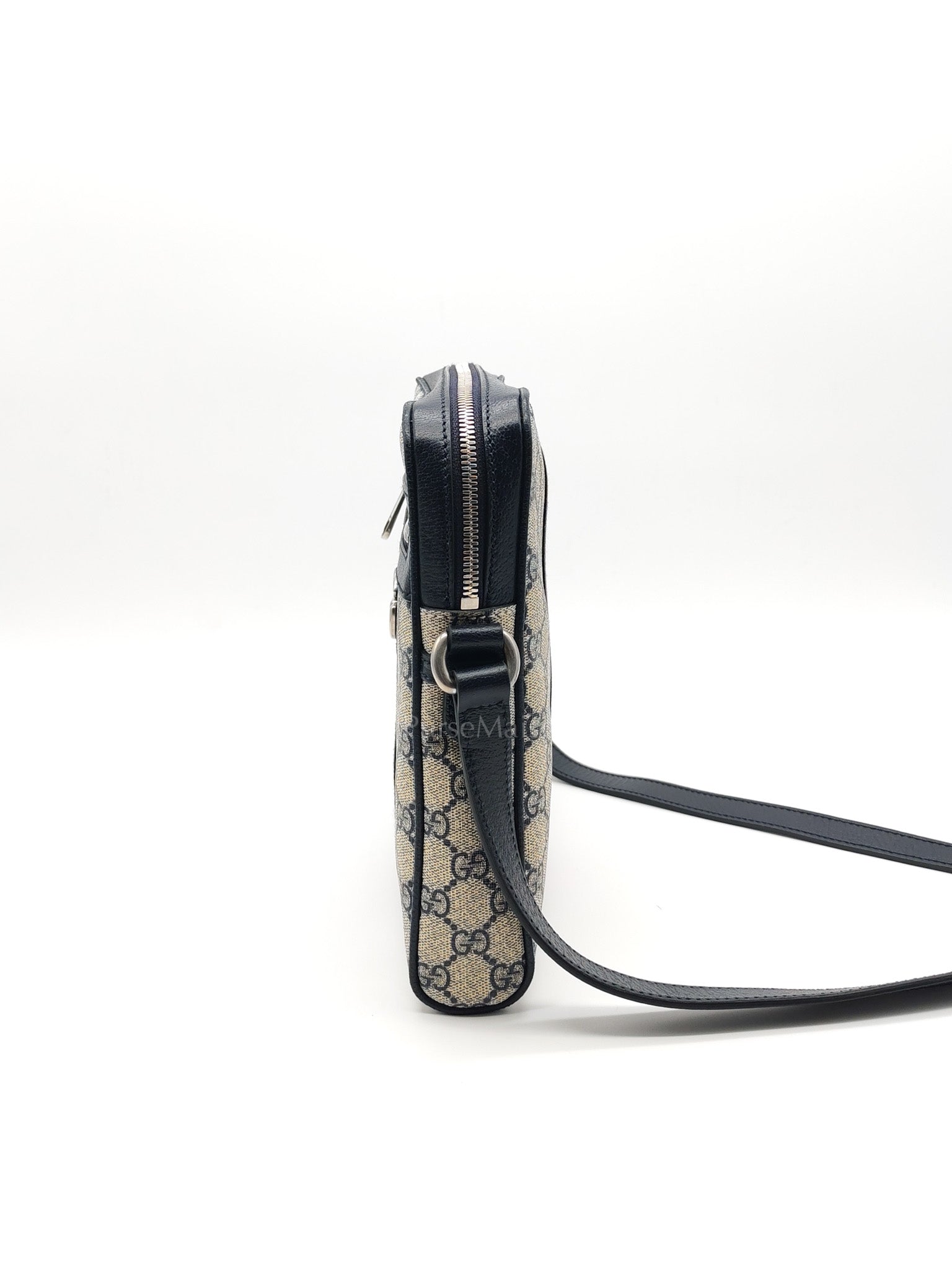 Ophidia Messenger Bag Small in Navy Blue GG Supreme Monogram Canvas & Silver Hardware | Purse Maison Luxury Bags Shop