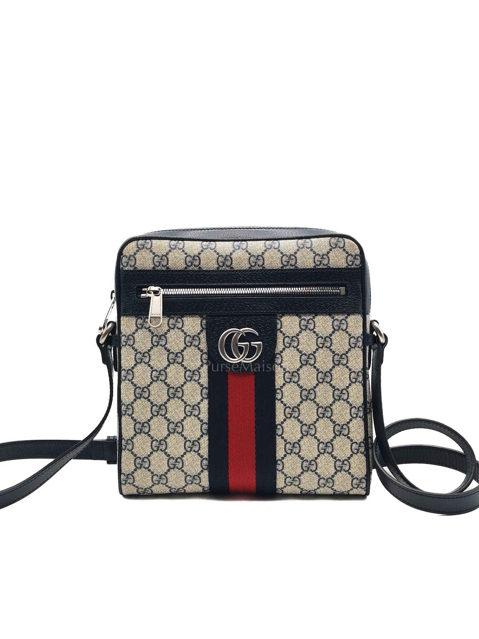 Ophidia Messenger Bag Small in Navy Blue GG Supreme Monogram Canvas & Silver Hardware | Purse Maison Luxury Bags Shop