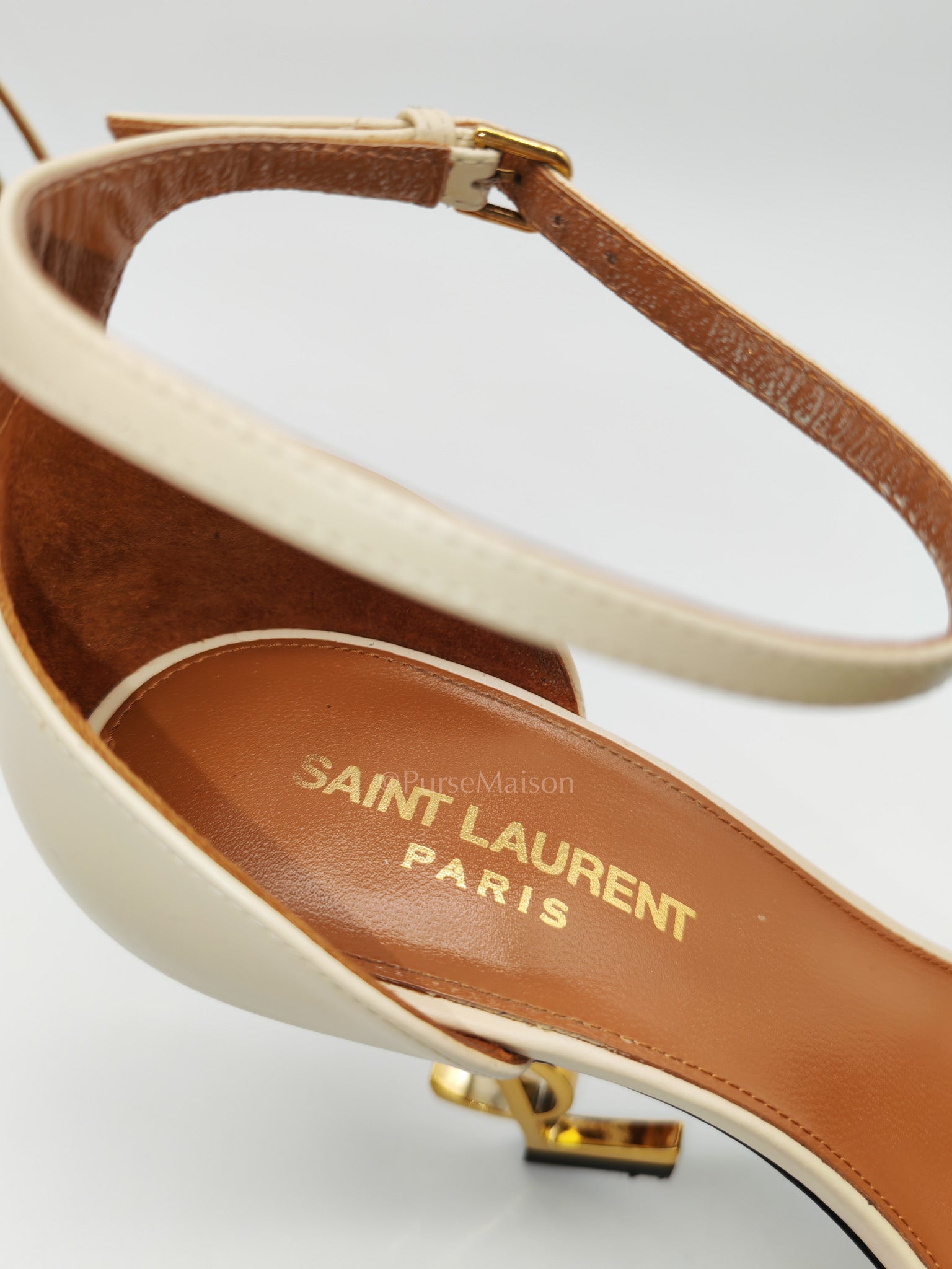 Opyum Logo Heel Sandals in Light Beige Calfskin Leather Size 37.5 EU (23.5 cm) | Purse Maison Luxury Bags Shop