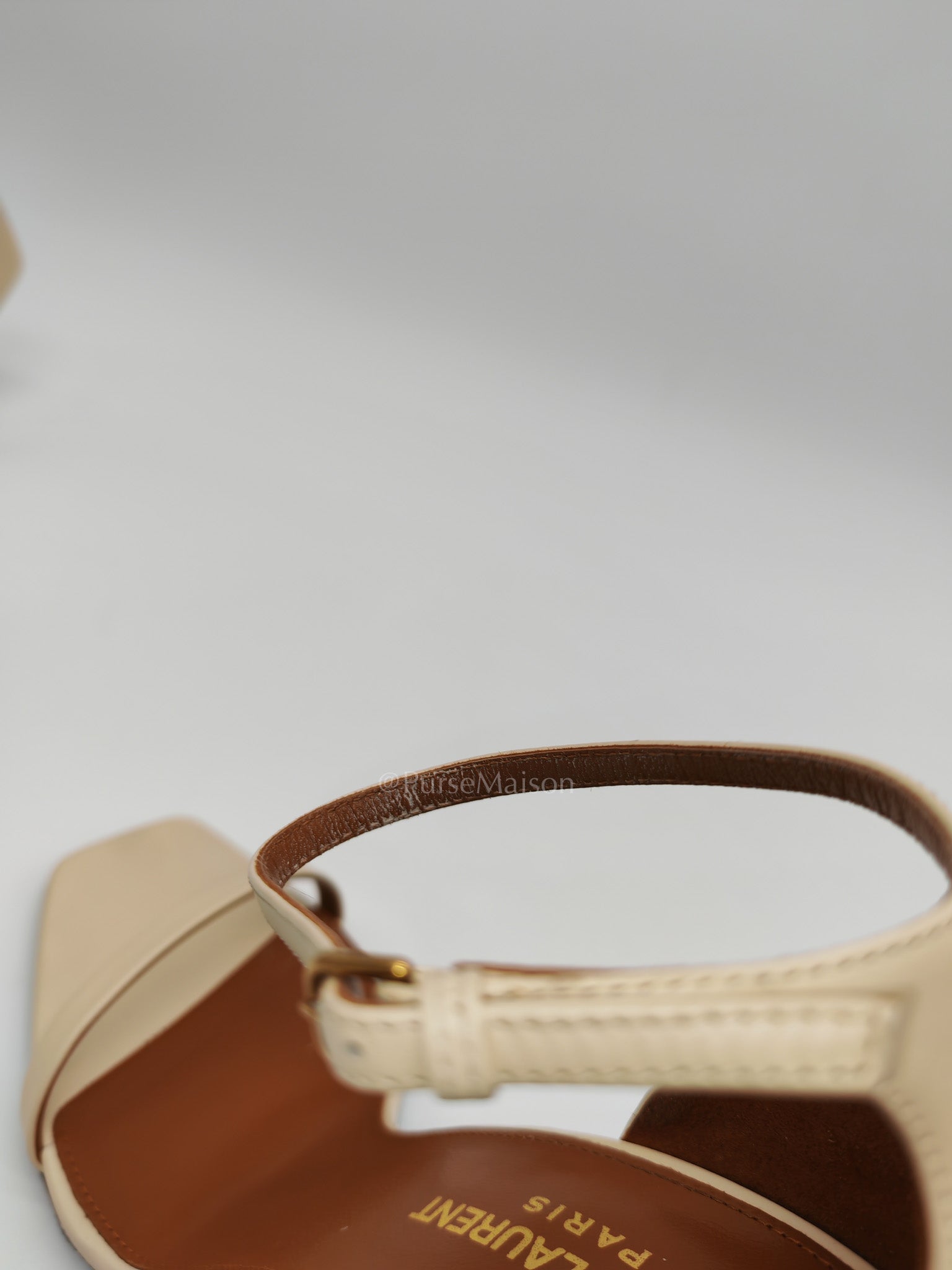 Opyum Logo Heel Sandals in Light Beige Calfskin Leather Size 37.5 EU (23.5 cm) | Purse Maison Luxury Bags Shop