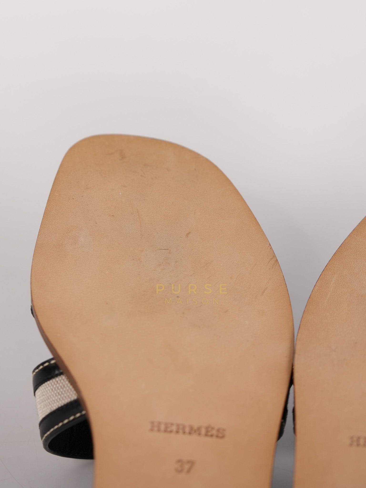 Oran Canvas and Calskin Leather Sandals Size 37 EU (23cm) | Purse Maison Luxury Bags Shop