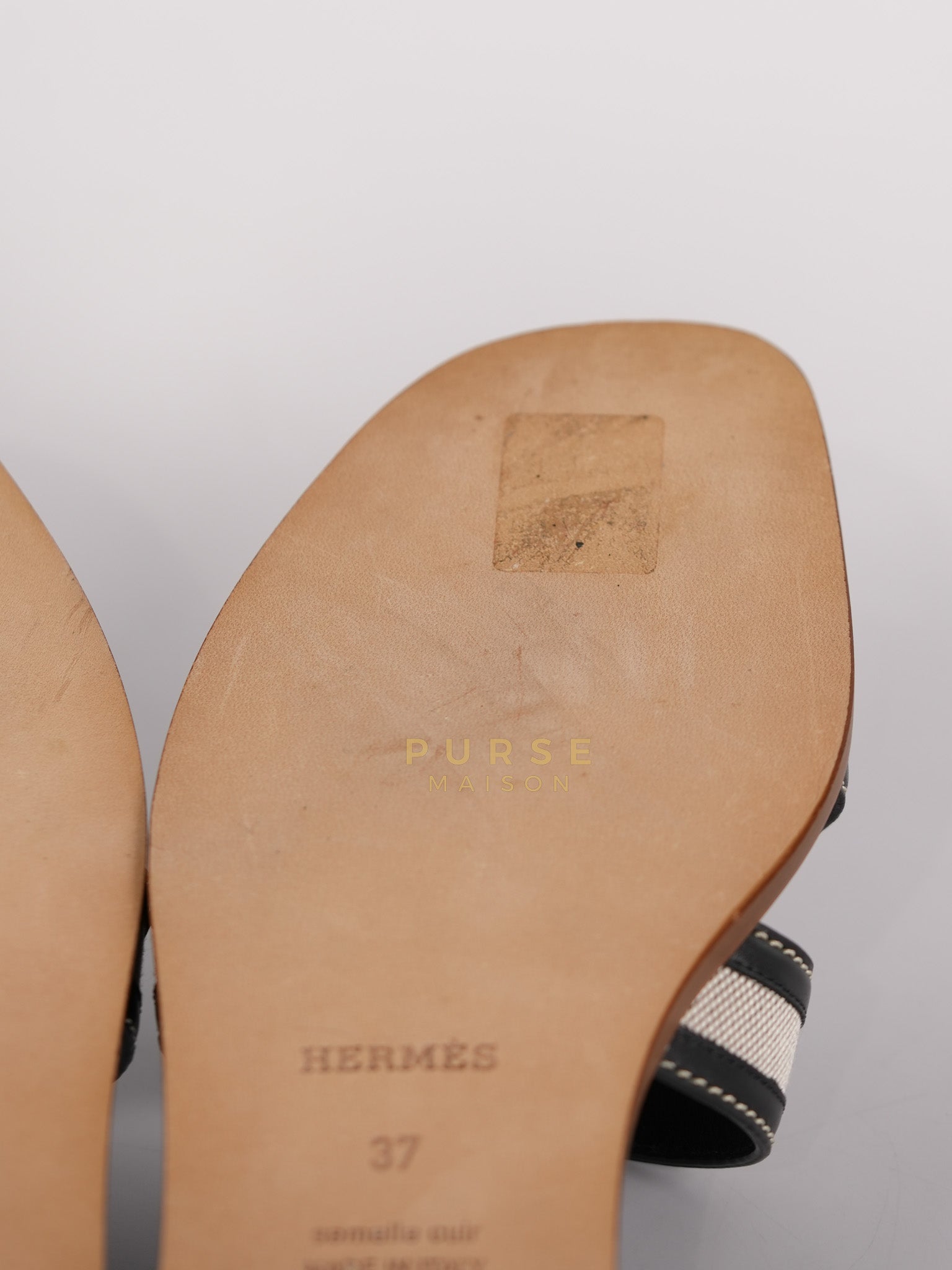 Oran Canvas and Calskin Leather Sandals Size 37 EU (23cm) | Purse Maison Luxury Bags Shop