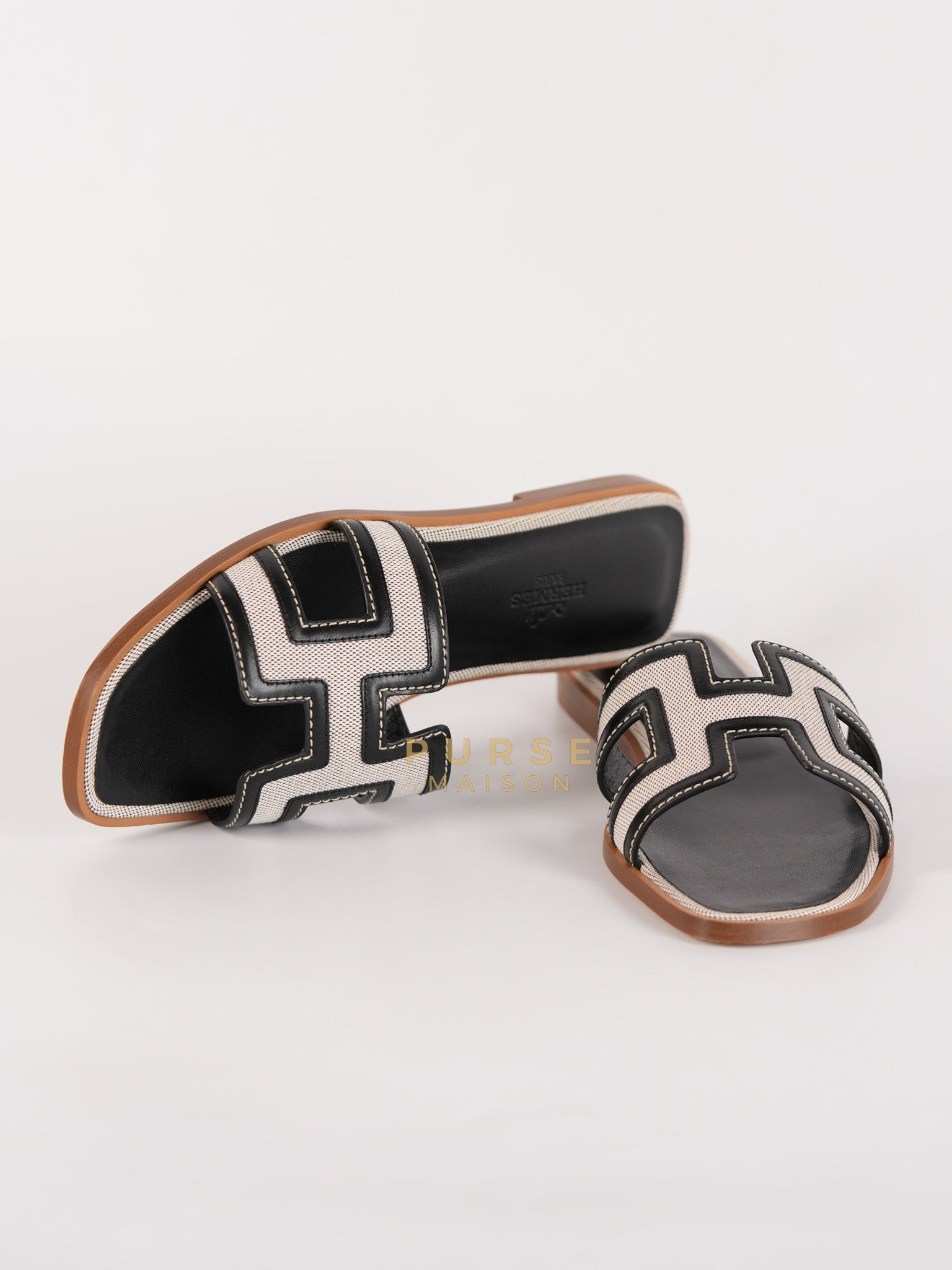 Oran Canvas and Calskin Leather Sandals Size 37 EU (23cm) | Purse Maison Luxury Bags Shop