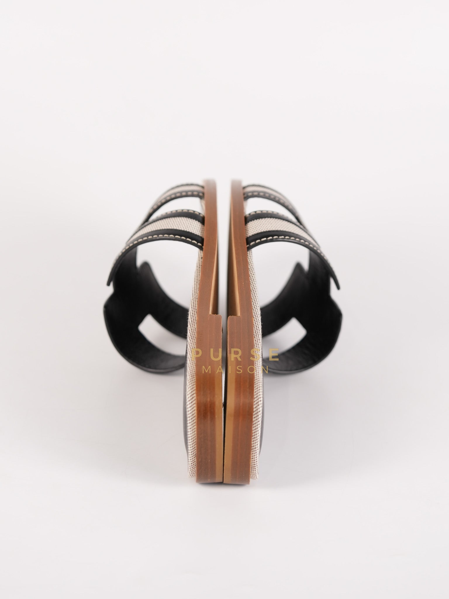 Oran Canvas and Calskin Leather Sandals Size 37 EU (23cm) | Purse Maison Luxury Bags Shop