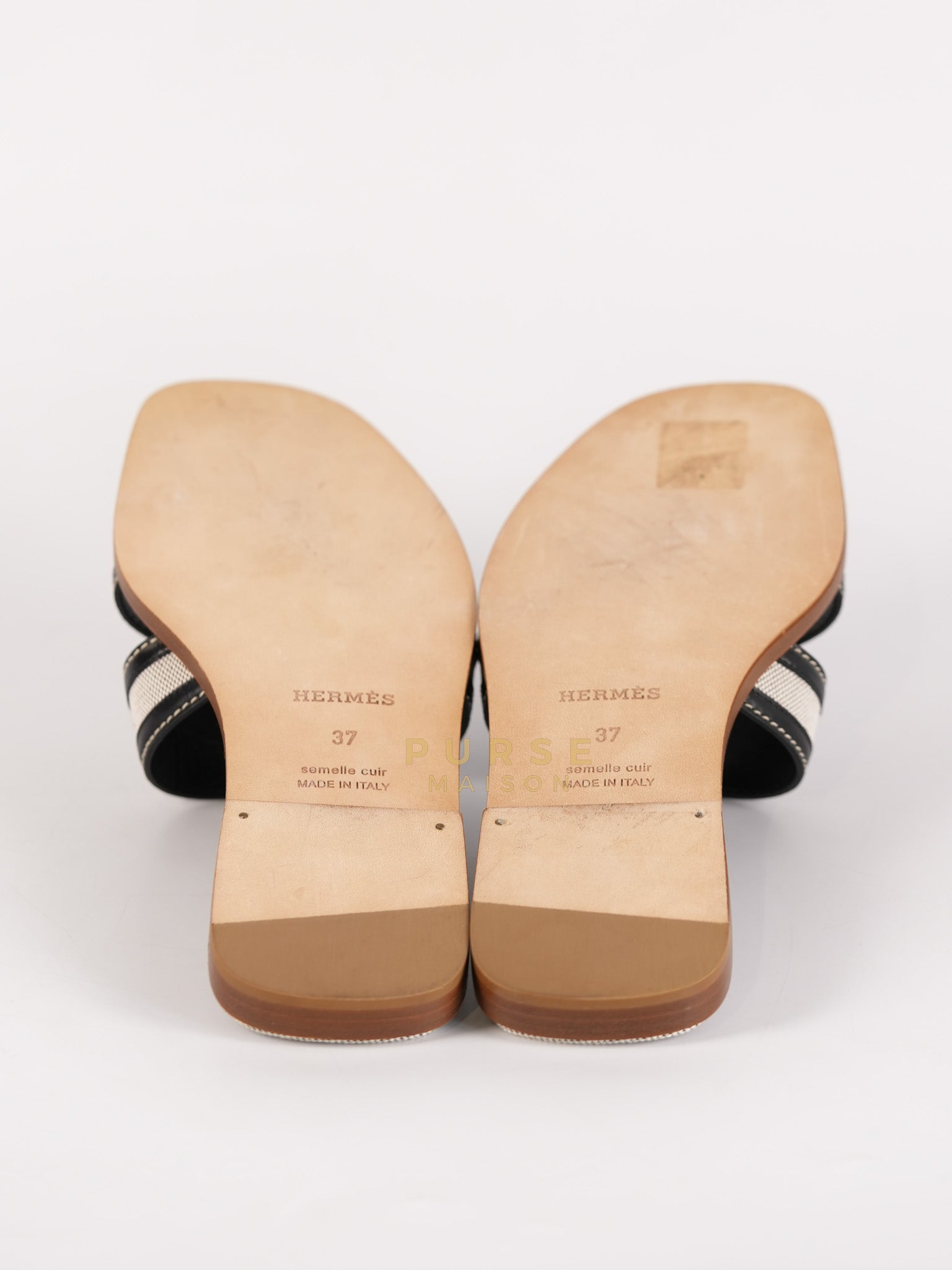 Oran Canvas and Calskin Leather Sandals Size 37 EU (23cm) | Purse Maison Luxury Bags Shop