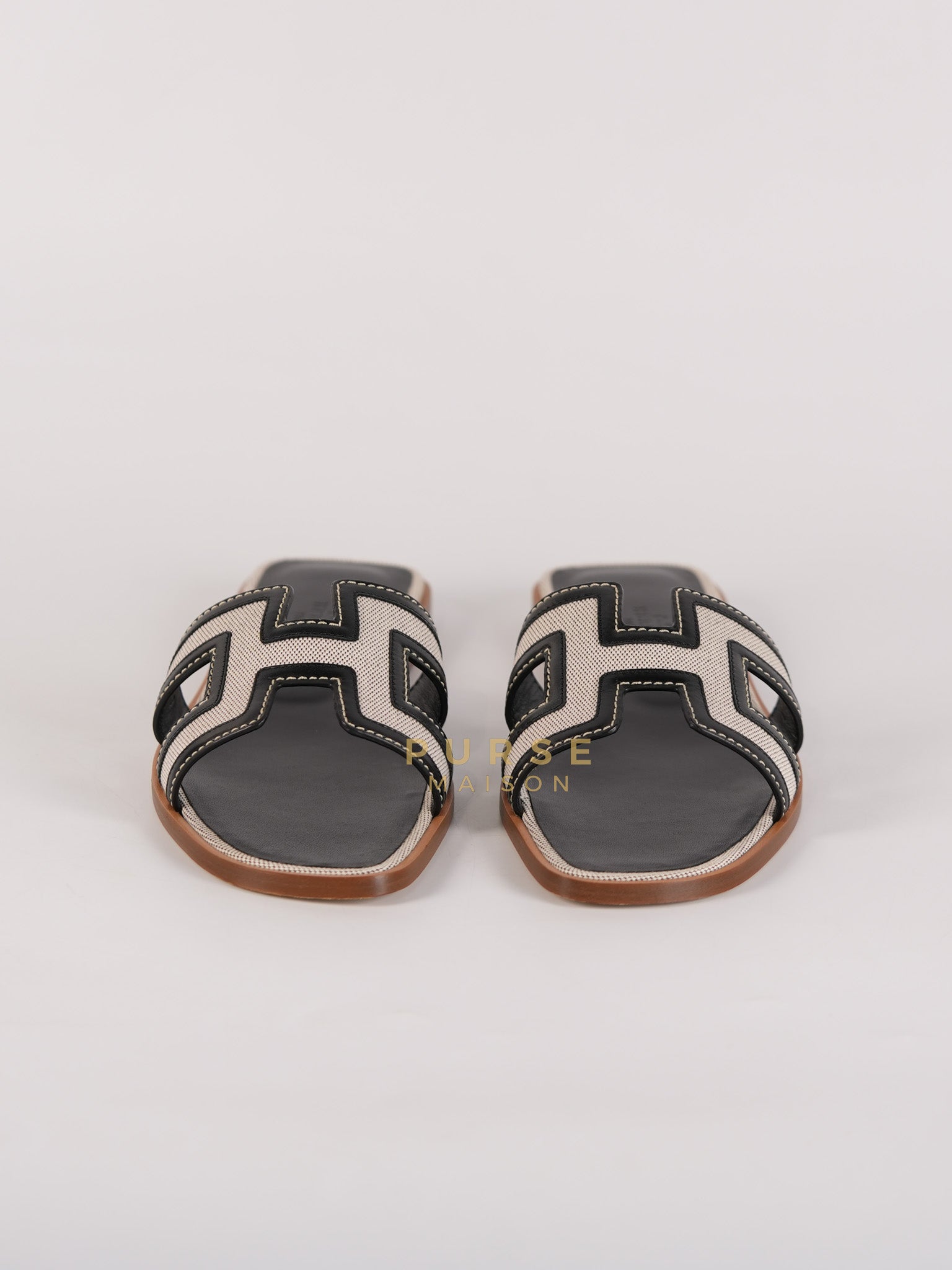 Oran Canvas and Calskin Leather Sandals Size 37 EU (23cm) | Purse Maison Luxury Bags Shop