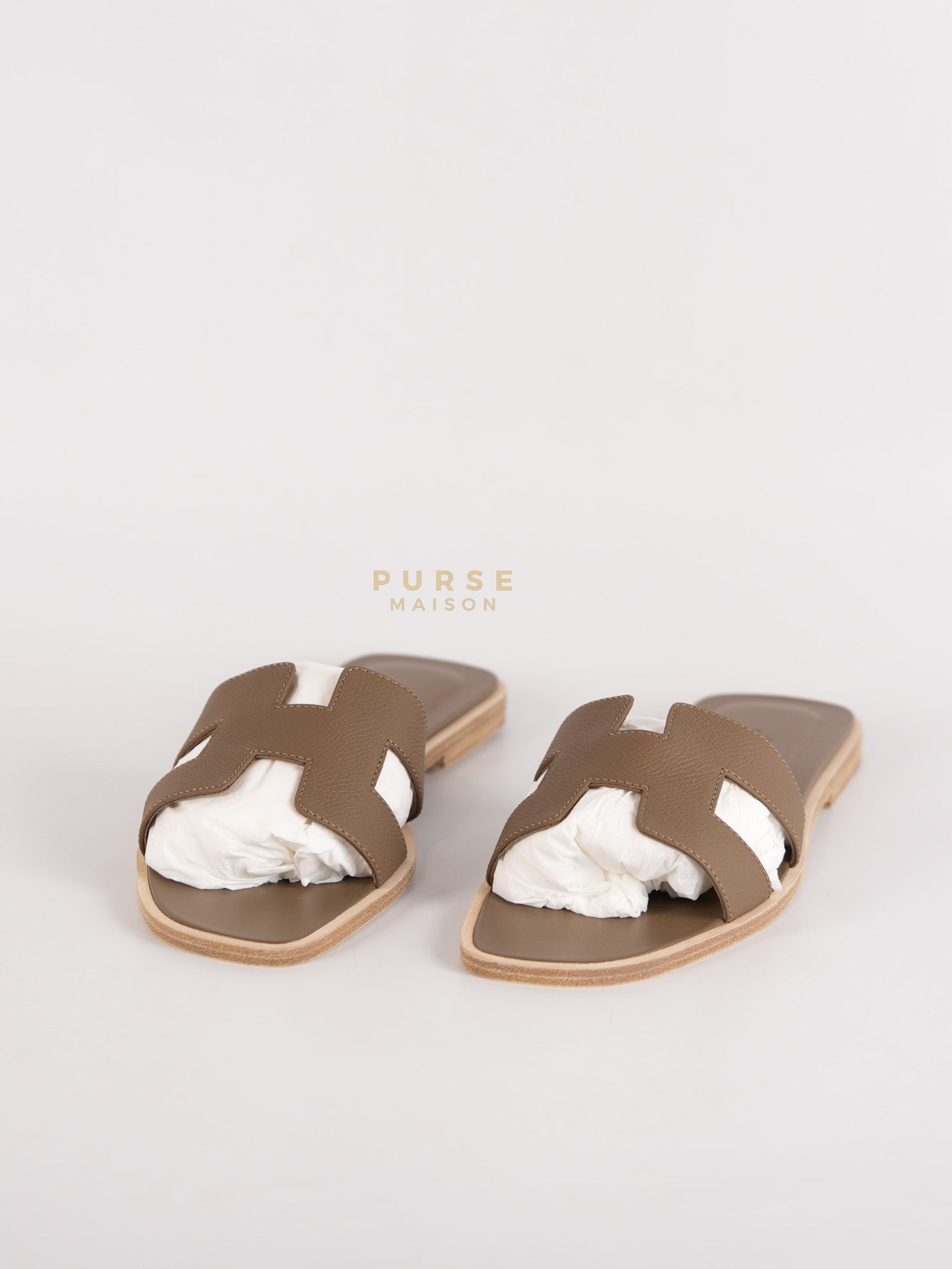 Oran Sandals in Etoupe Epsom Leather Size 38 EU (24cm) | Purse Maison Luxury Bags Shop