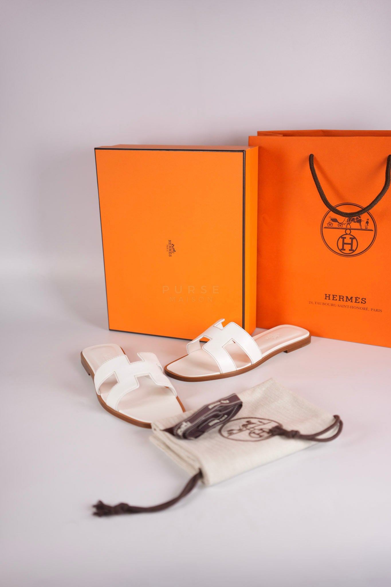 Oran White in Swift Leather Sandals Size 36.5 EU (22.5 cm) | Purse Maison Luxury Bags Shop