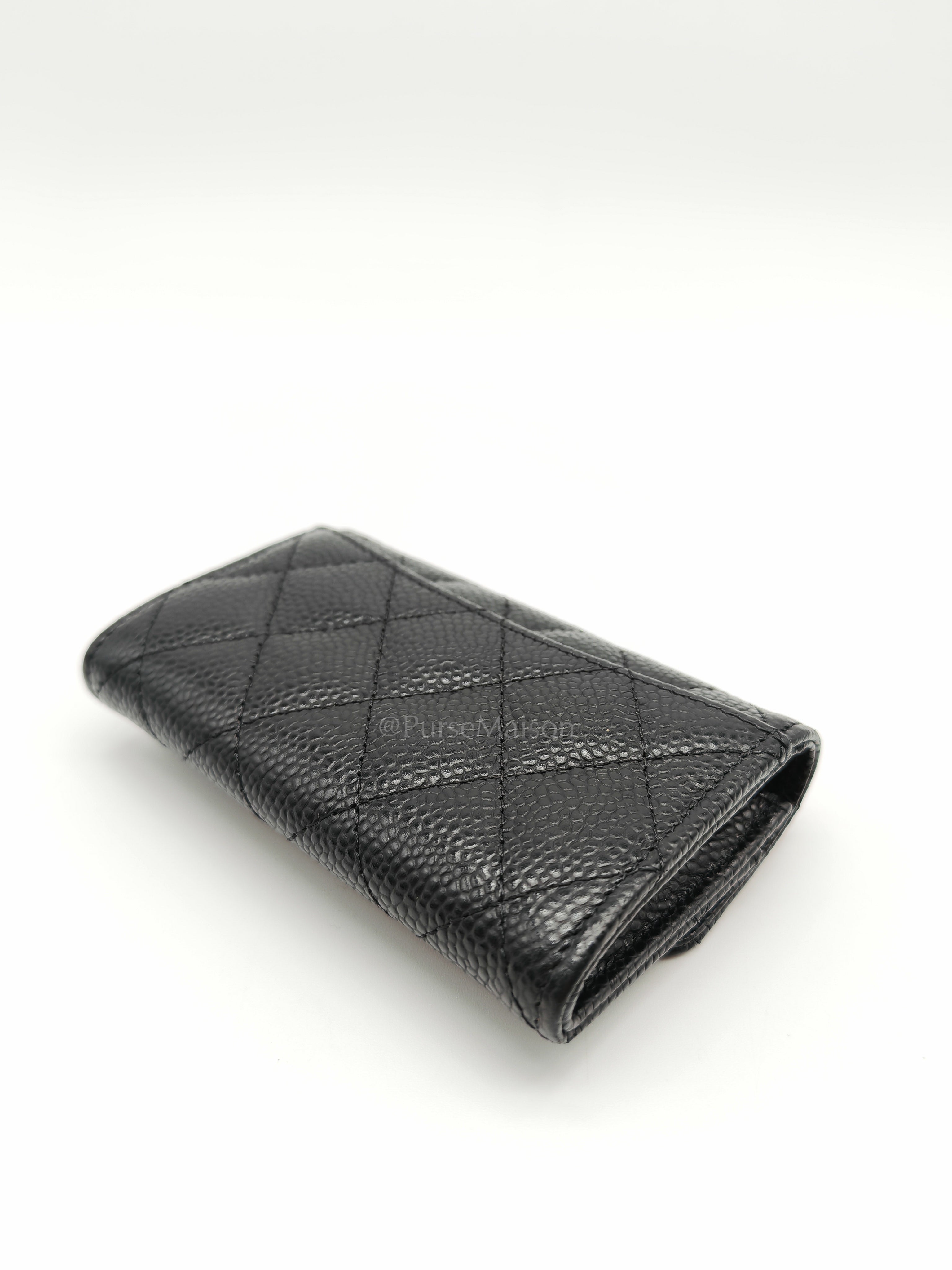 Classic Card Holder Flap Caviar Leather in Gold Hardware (Microchip)