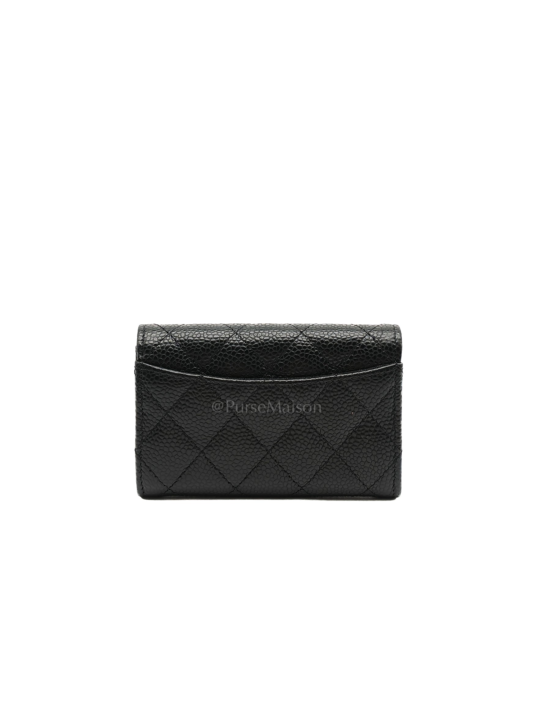 Classic Card Holder Flap Caviar Leather in Gold Hardware (Microchip)