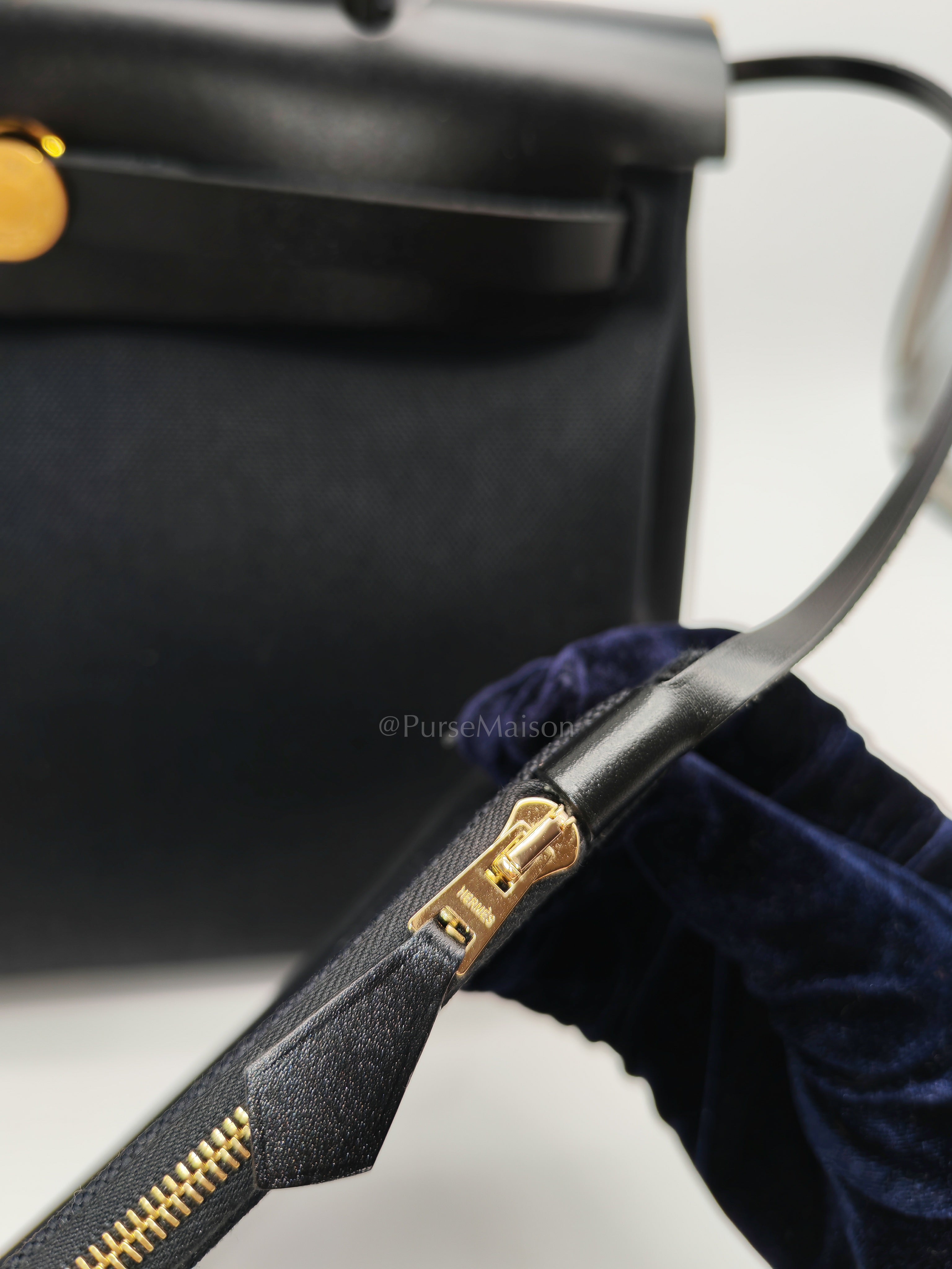 Herbag Zip 31 in Black Military Toile Vache Hunter and Gold Hardware Stamp K(2025)