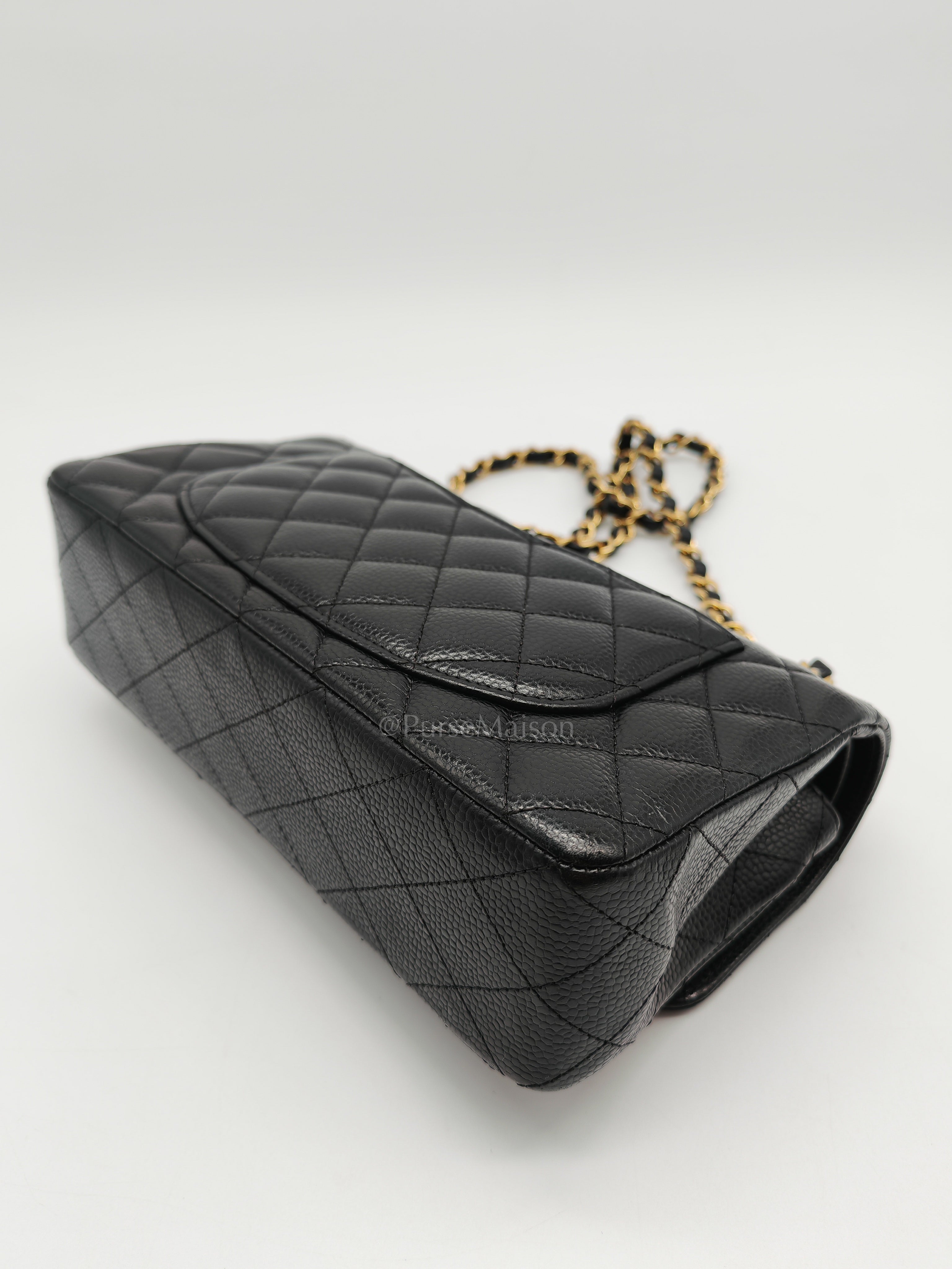 Classic Double Flap Small in Black Caviar Leather and Gold Hardware (Microchip) Year 2025