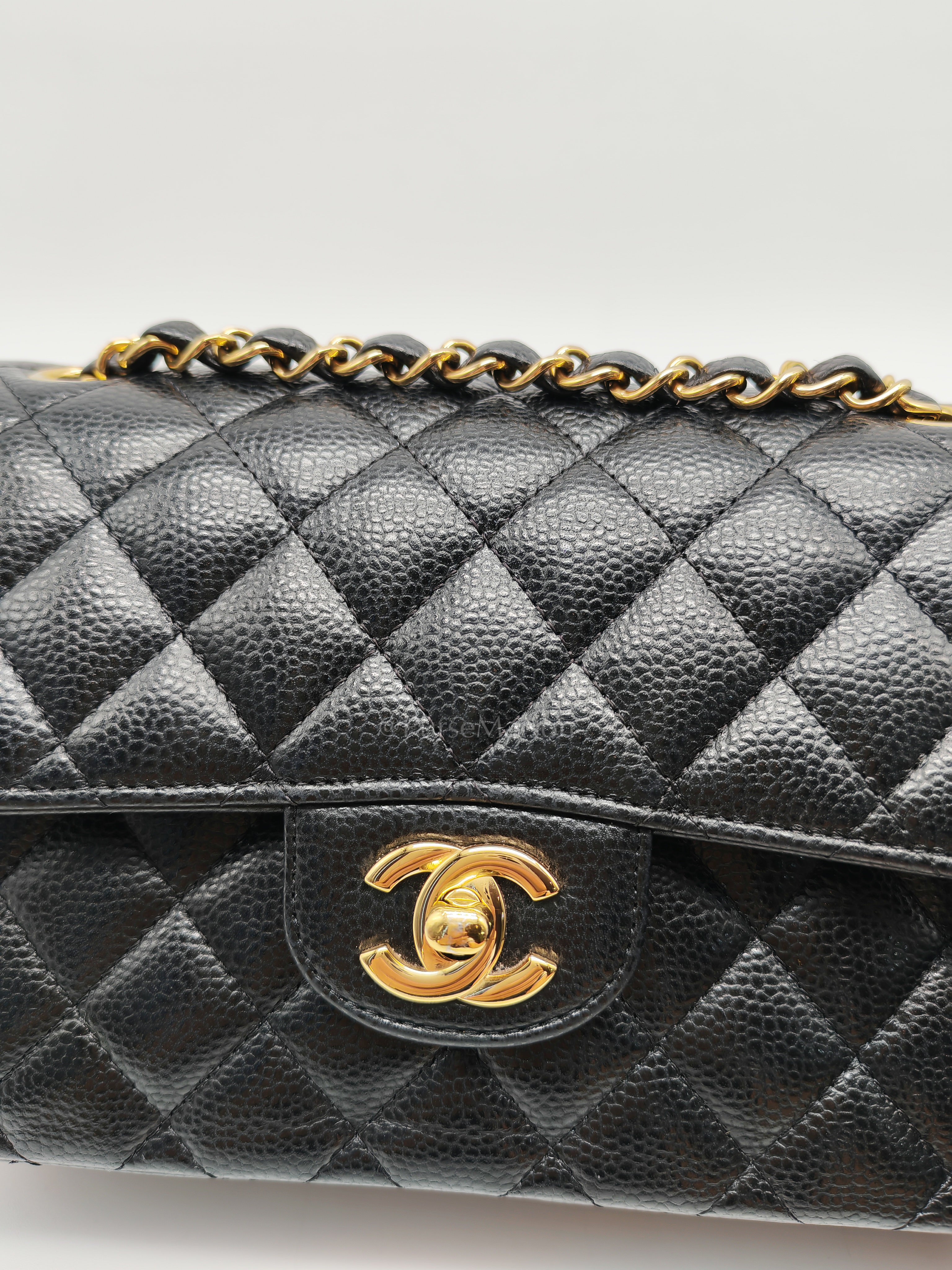 Classic Double Flap Small in Black Caviar Leather and Gold Hardware (Microchip) Year 2025