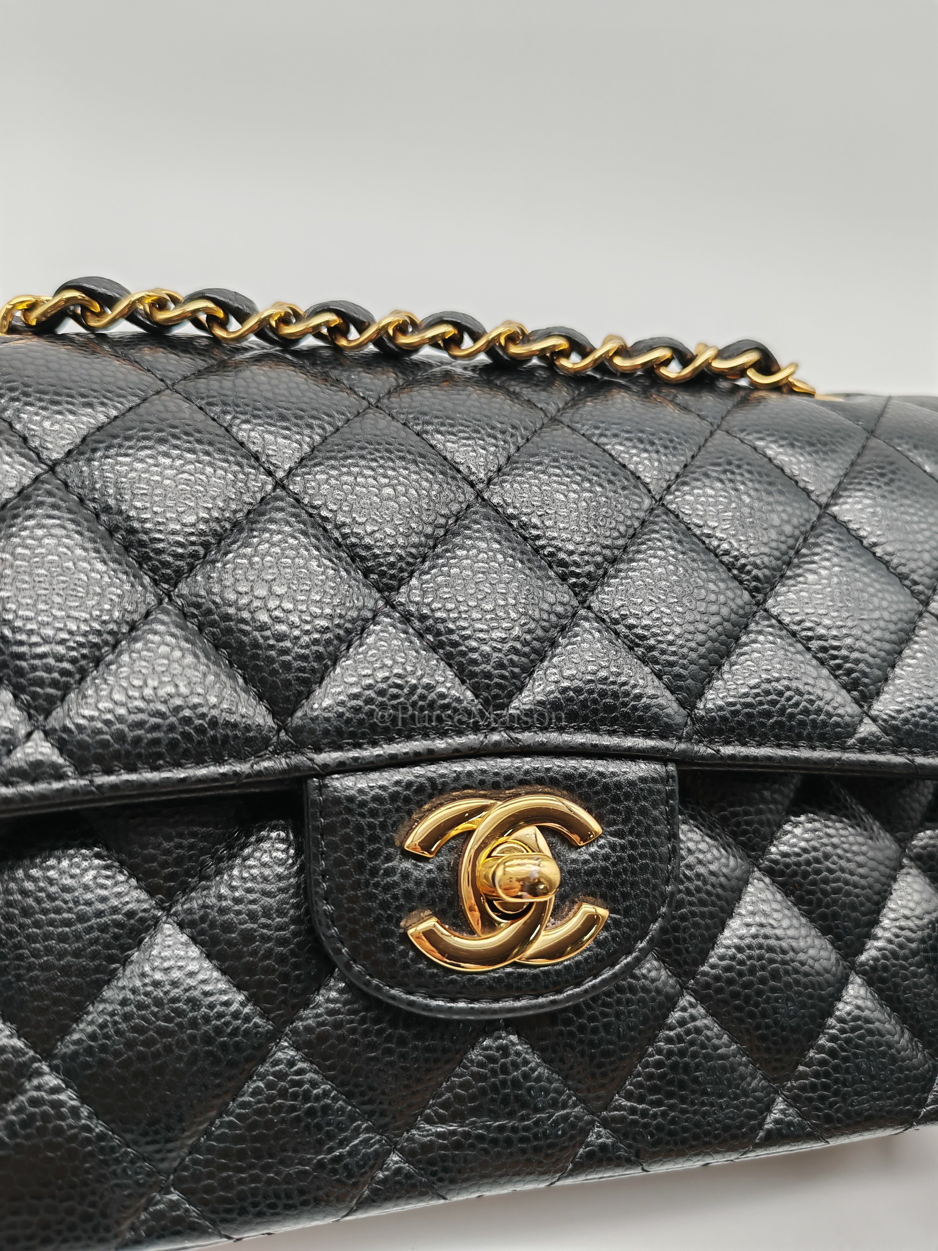 Classic Double Flap Small in Black Caviar Leather and Gold Hardware (Microchip) Year 2025