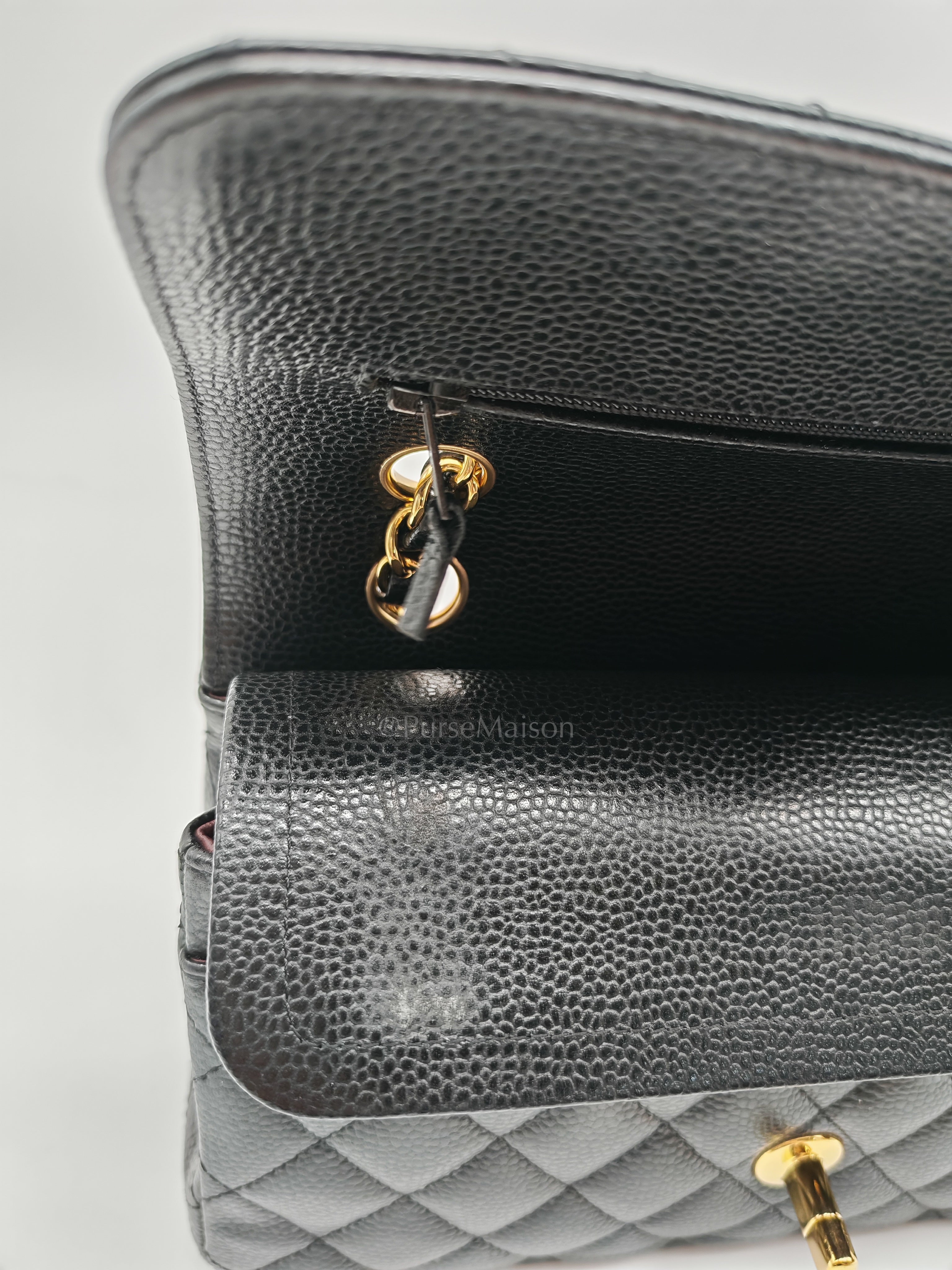 Classic Double Flap Small in Black Caviar Leather and Gold Hardware (Microchip) Year 2025
